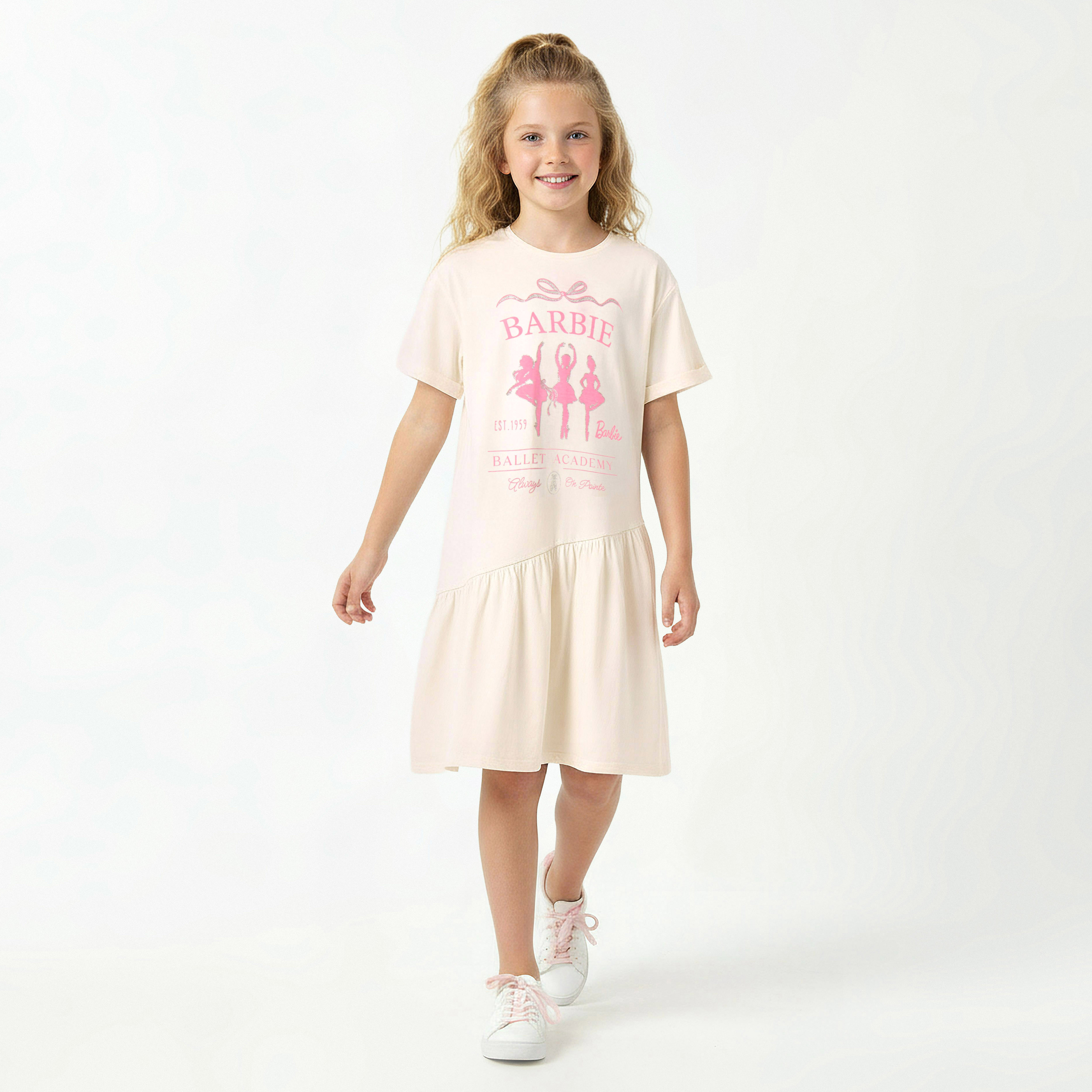 Round Neck Short Sleeve Dress with Barbie Print-girls-clothing-dressesandjumpsuits-image-1