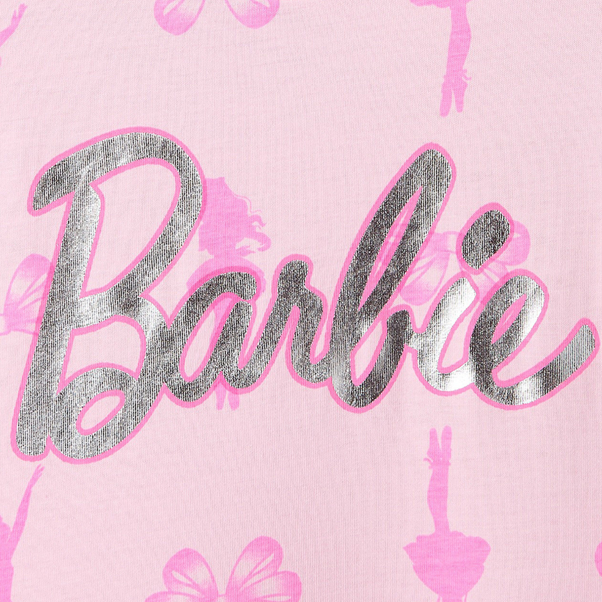 Round Neck Short Sleeves Knee Length Dress with Barbie Print-girls-clothing-dressesandjumpsuits-image-5