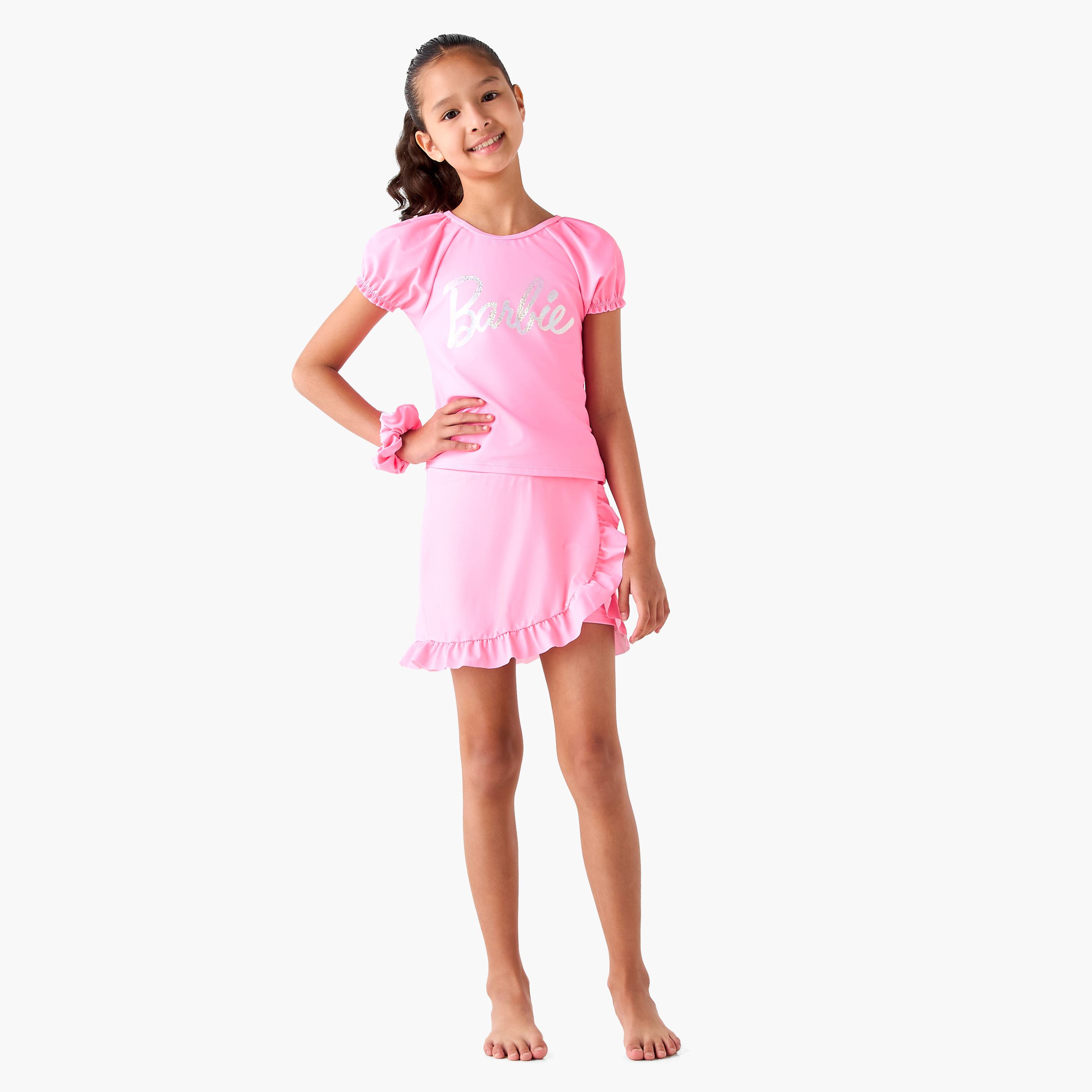 Girls Barbie Print Swim Top and Skirt Set-girls-clothing-sportswear-swimwear-image-1