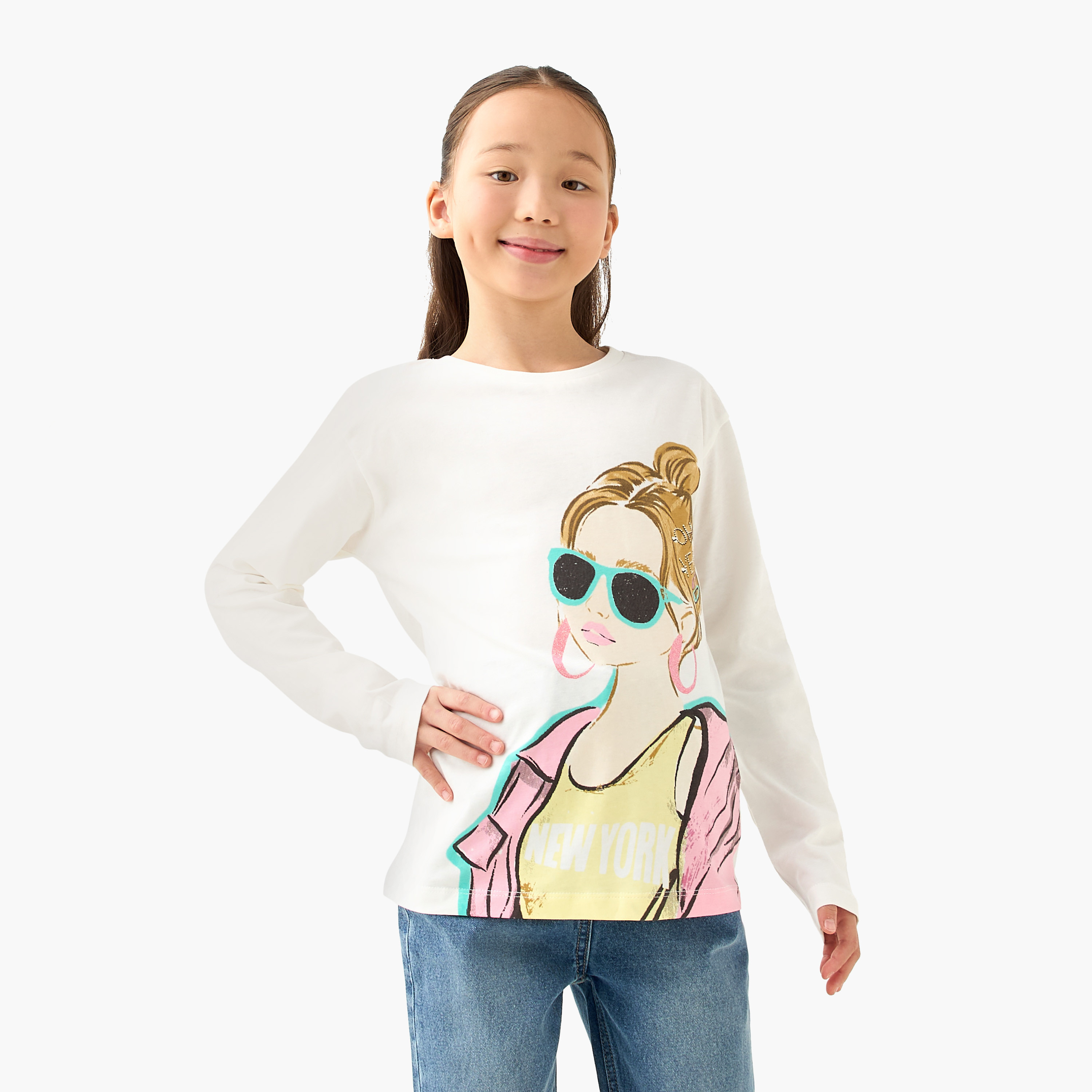 Disney Crew Neck Long Sleeves T-shirt with Graphic Print-girls-clothing-tshirts-image-1