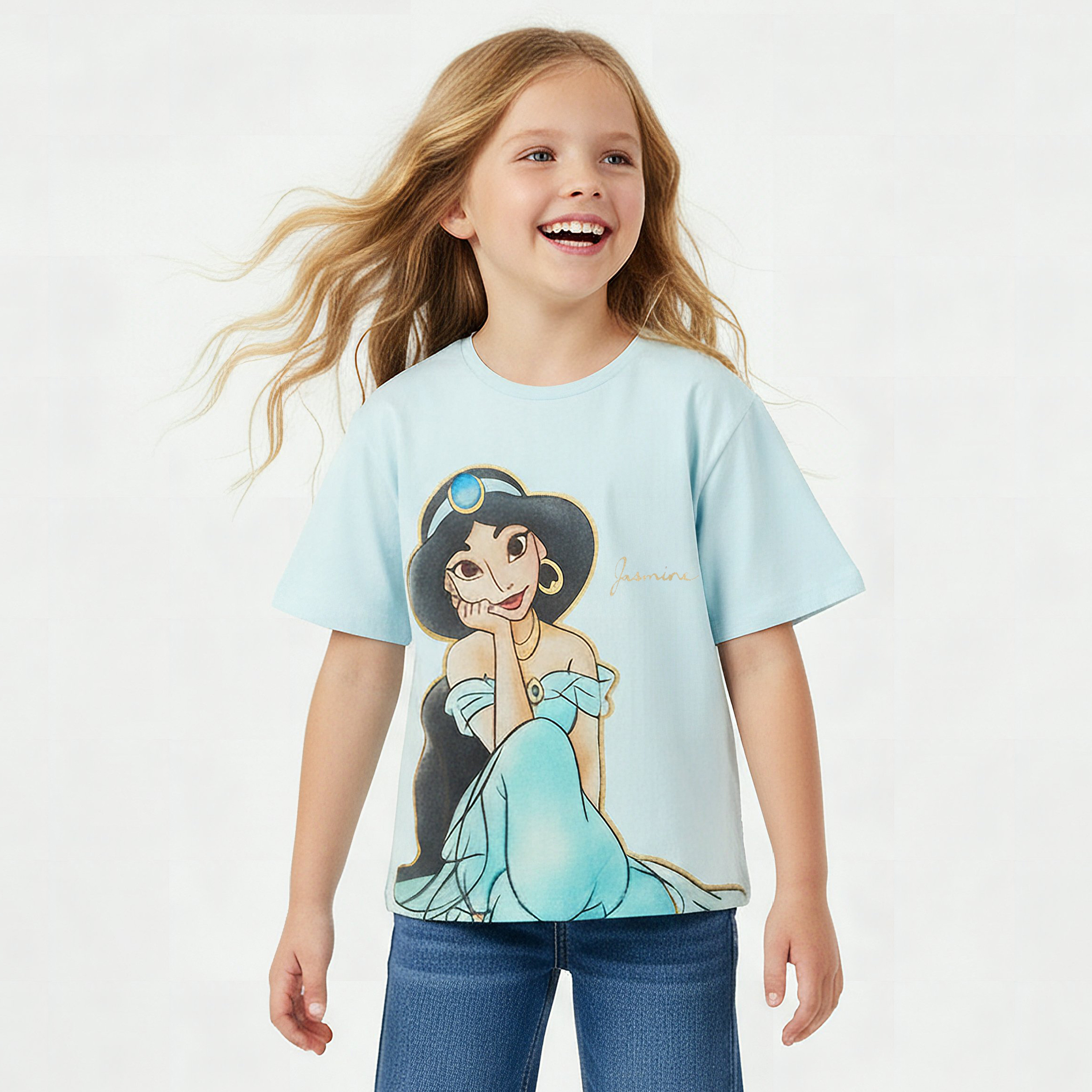 Disney Crew Neck Short Sleeve T-shirt with Jasmine Print-girls-clothing-tshirts-image-1