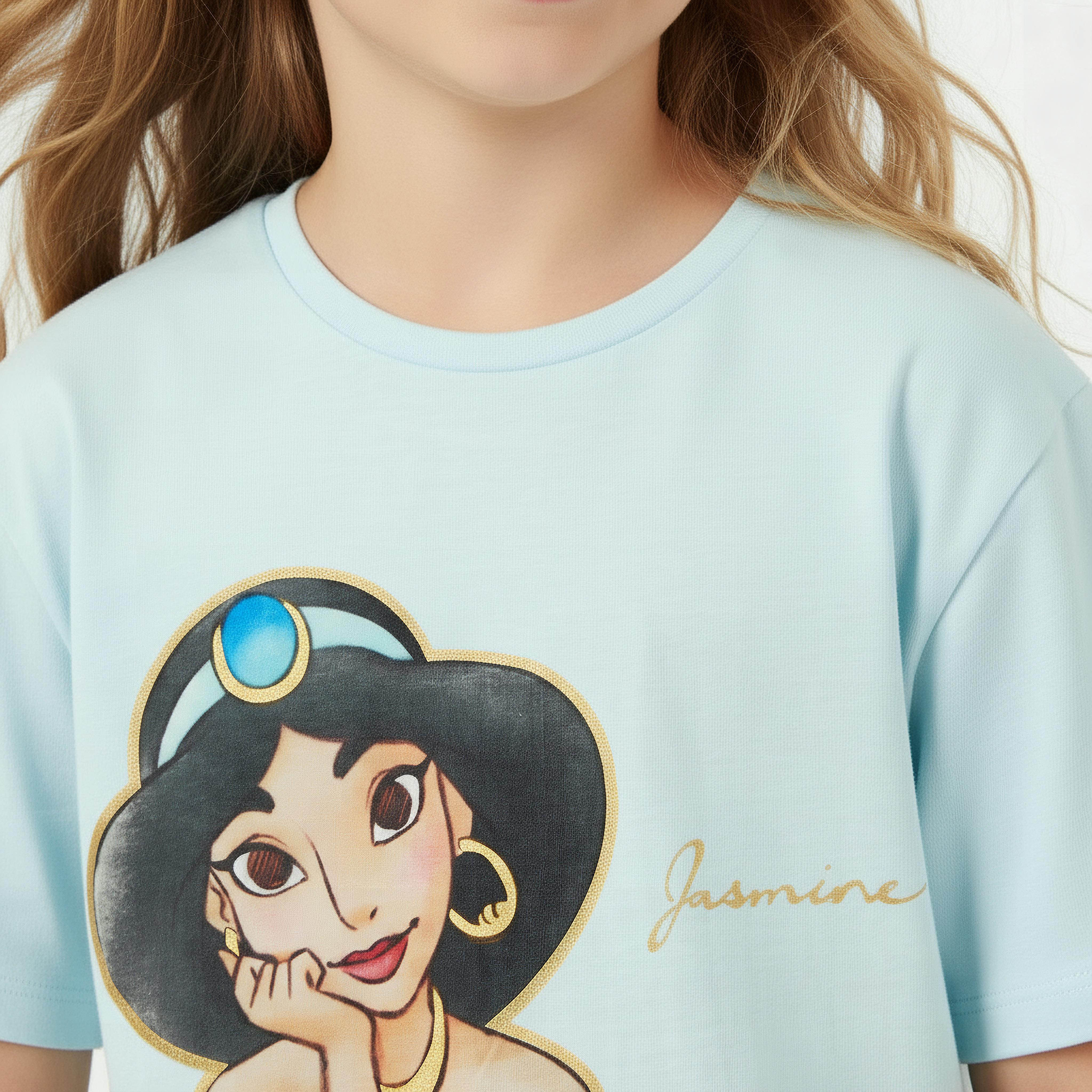 Disney Crew Neck Short Sleeve T-shirt with Jasmine Print-girls-clothing-tshirts-image-4