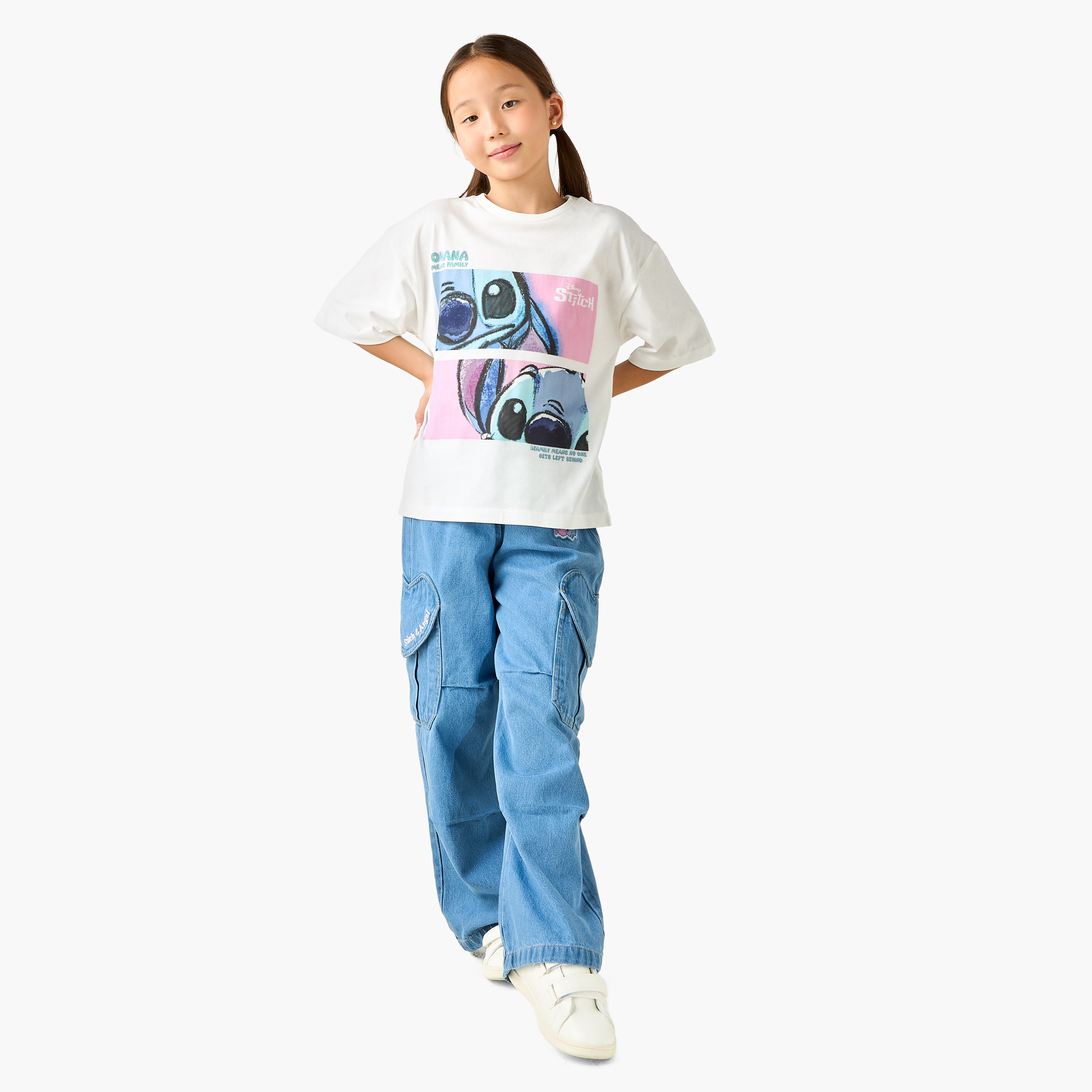 Disney Crew Neck Short Sleeves T-shirt with Stitch Print-girls-clothing-tshirts-image-2