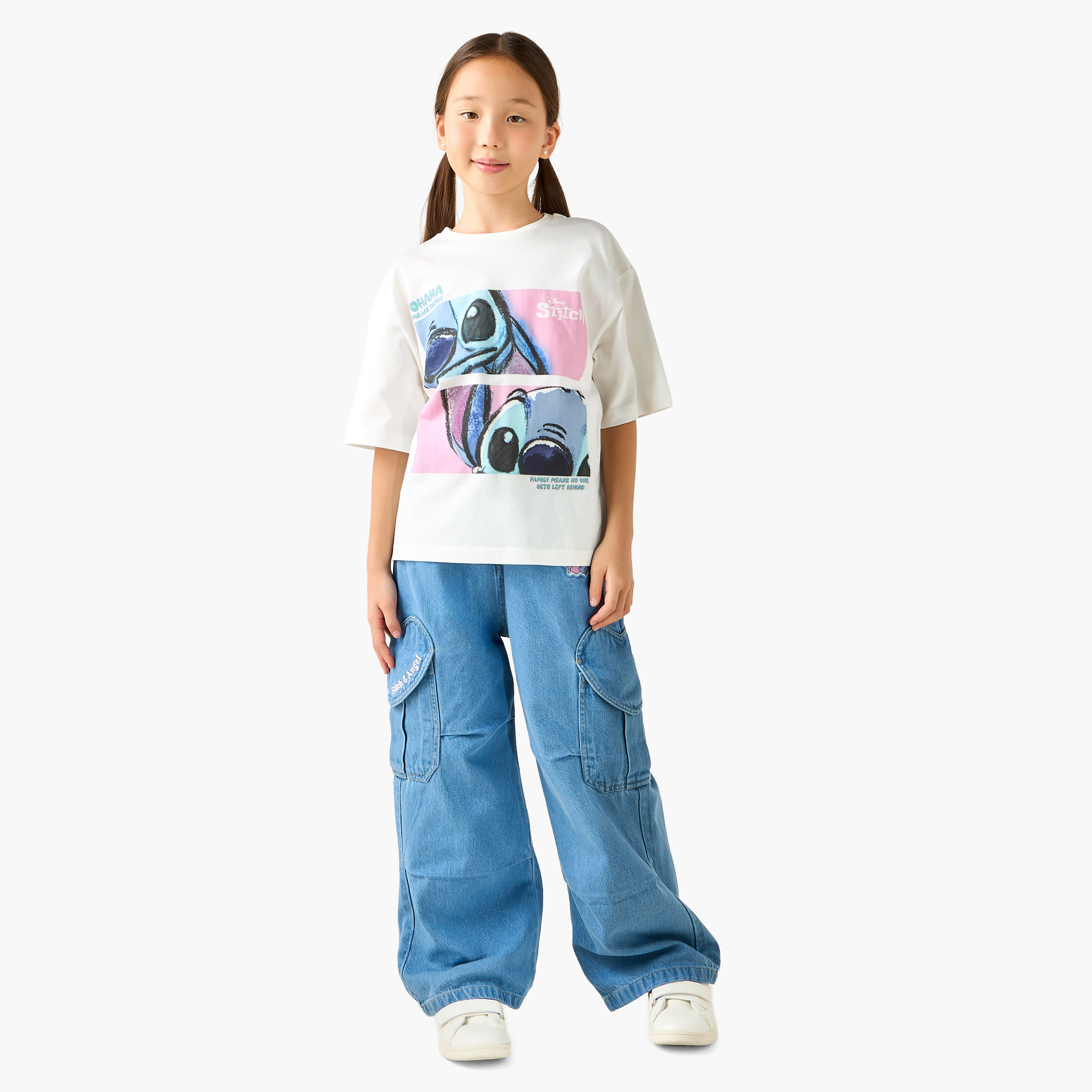 Disney Crew Neck Short Sleeves T-shirt with Stitch Print-girls-clothing-tshirts-image-5