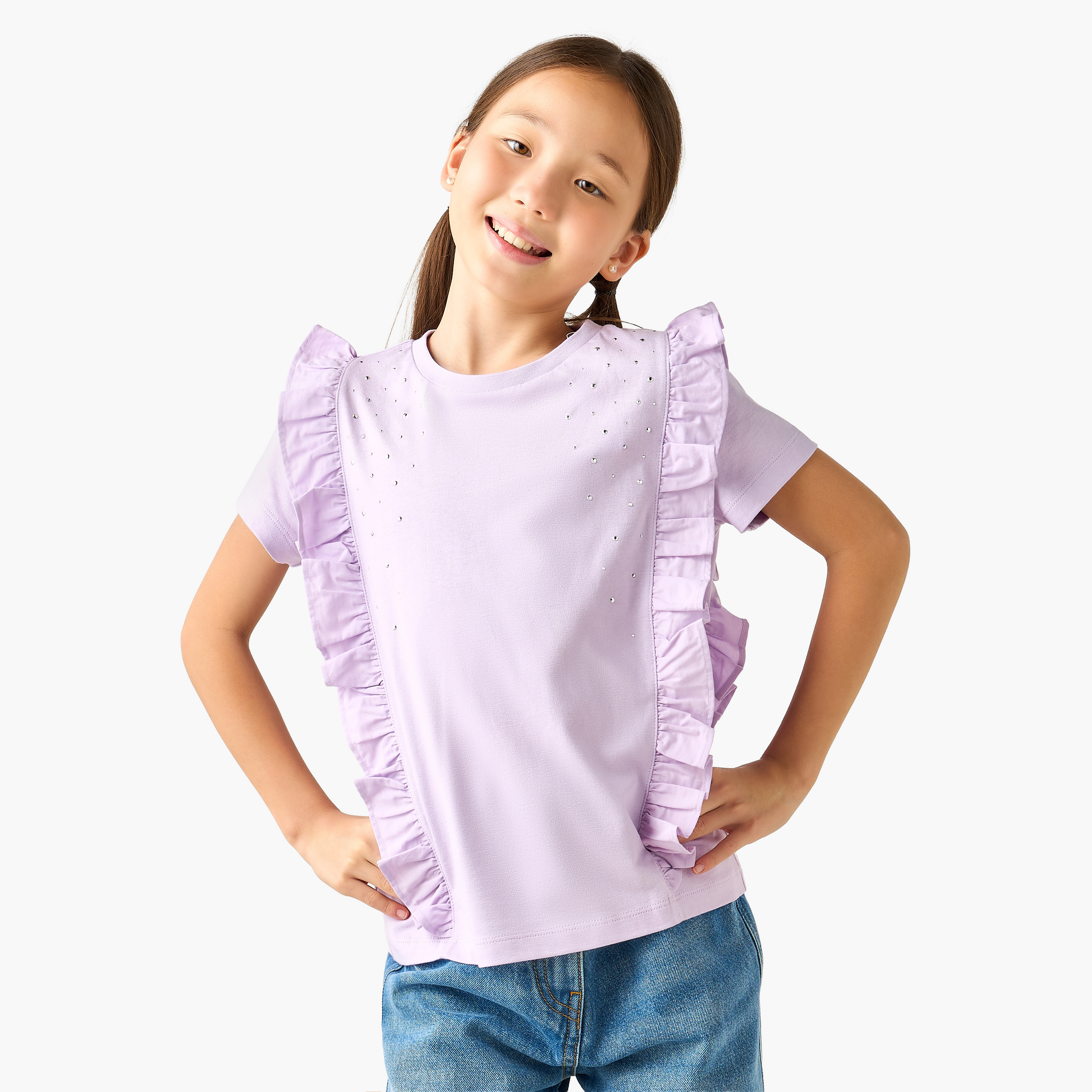 Disney Crew Neck Short Sleeves T-shirt with Ruffle Detail-girls-clothing-tshirts-image-1