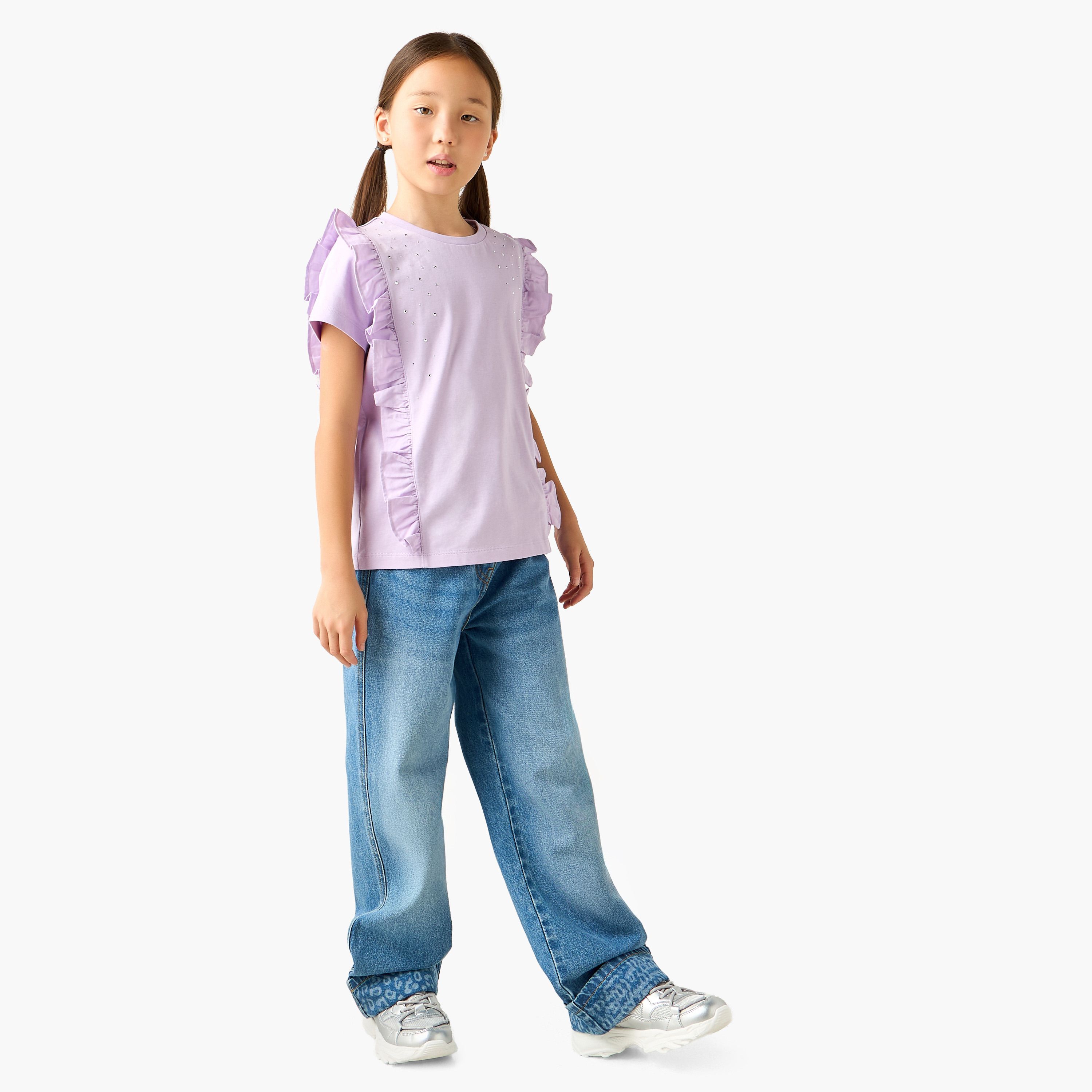 Disney Crew Neck Short Sleeves T-shirt with Ruffle Detail-girls-clothing-tshirts-image-2