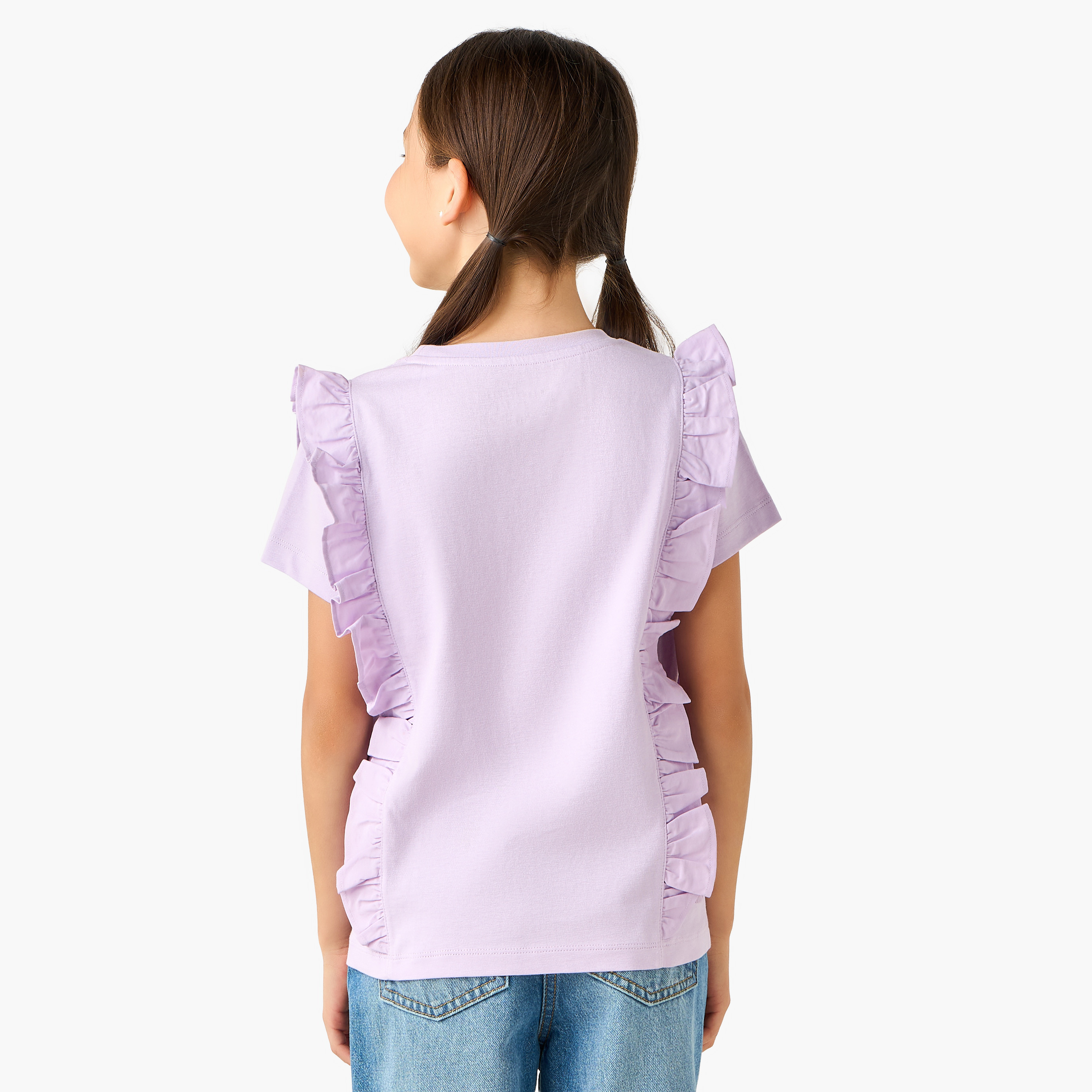 Disney Crew Neck Short Sleeves T-shirt with Ruffle Detail-girls-clothing-tshirts-image-3
