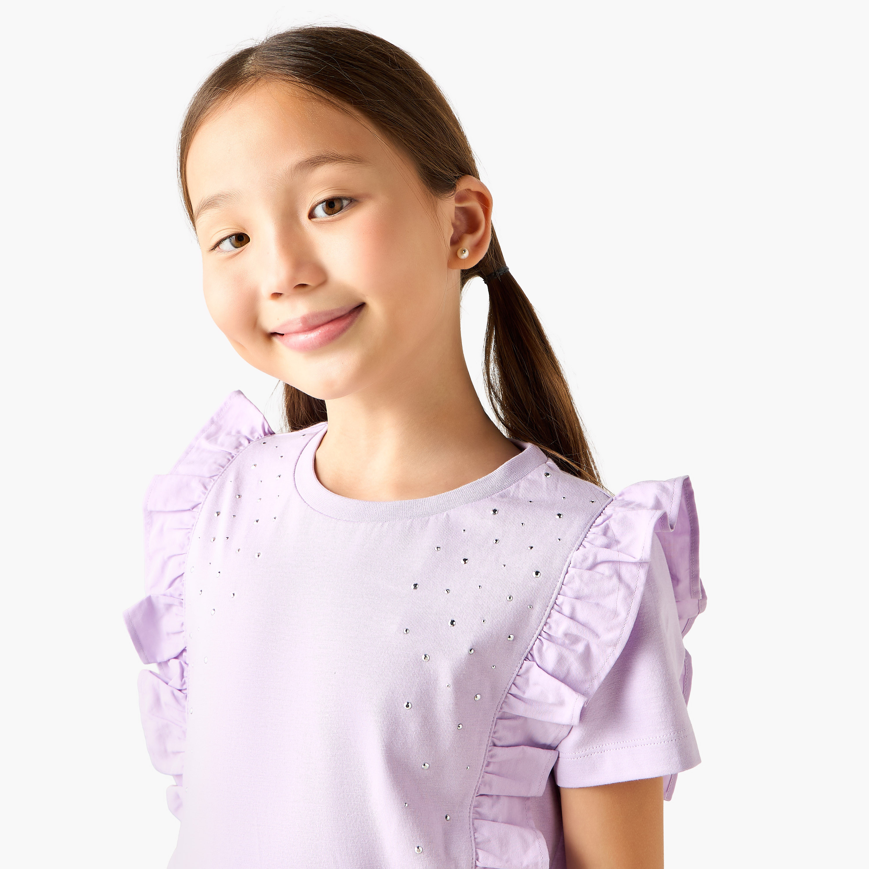 Disney Crew Neck Short Sleeves T-shirt with Ruffle Detail-girls-clothing-tshirts-image-4