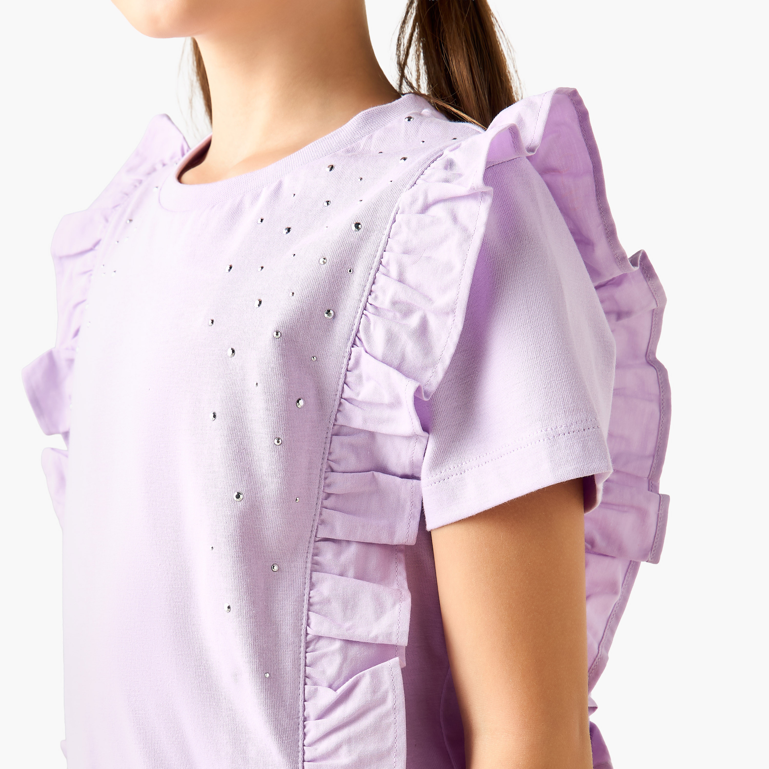 Disney Crew Neck Short Sleeves T-shirt with Ruffle Detail-girls-clothing-tshirts-image-5