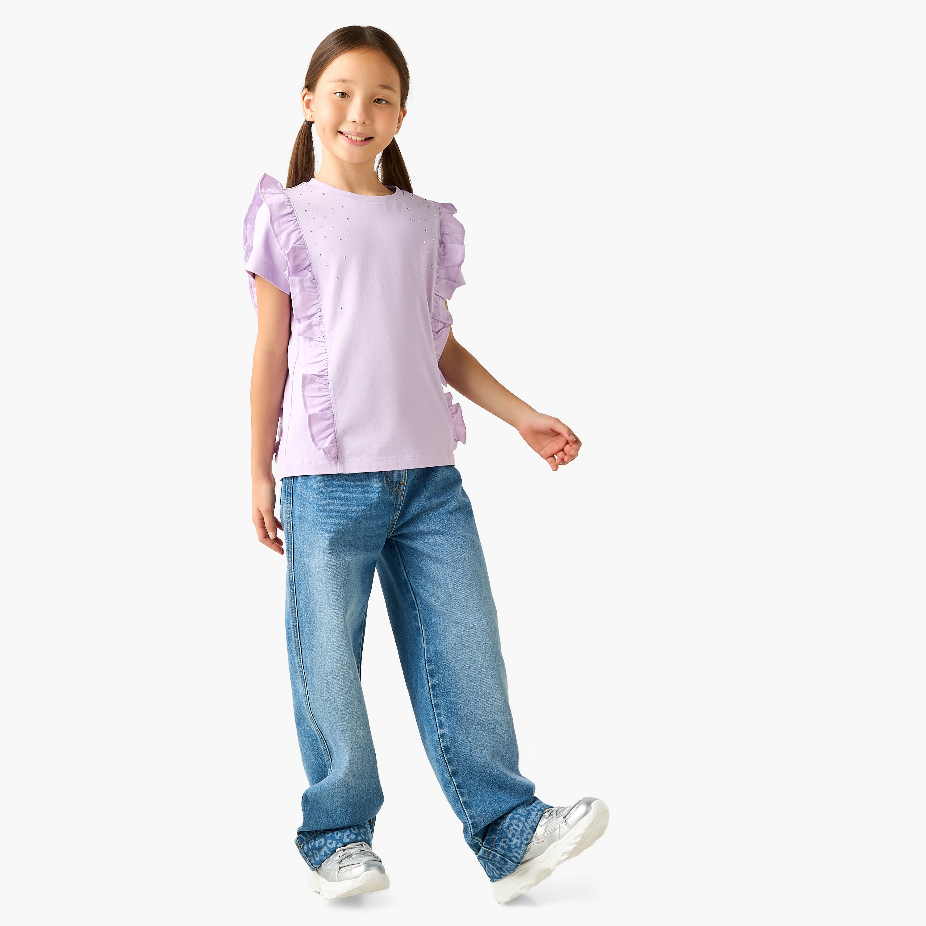 Disney Crew Neck Short Sleeves T-shirt with Ruffle Detail-girls-clothing-tshirts-image-6