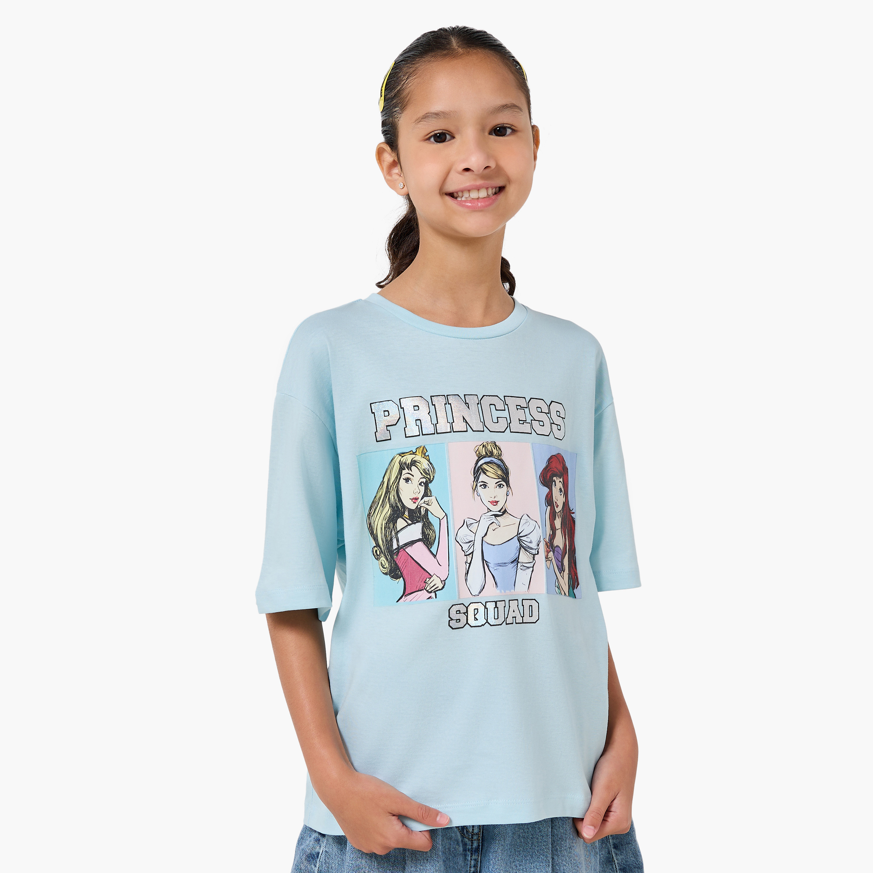 Disney Crew Neck Short Sleeves T-shirt with Princess Squad Print-girls-clothing-tshirts-image-1