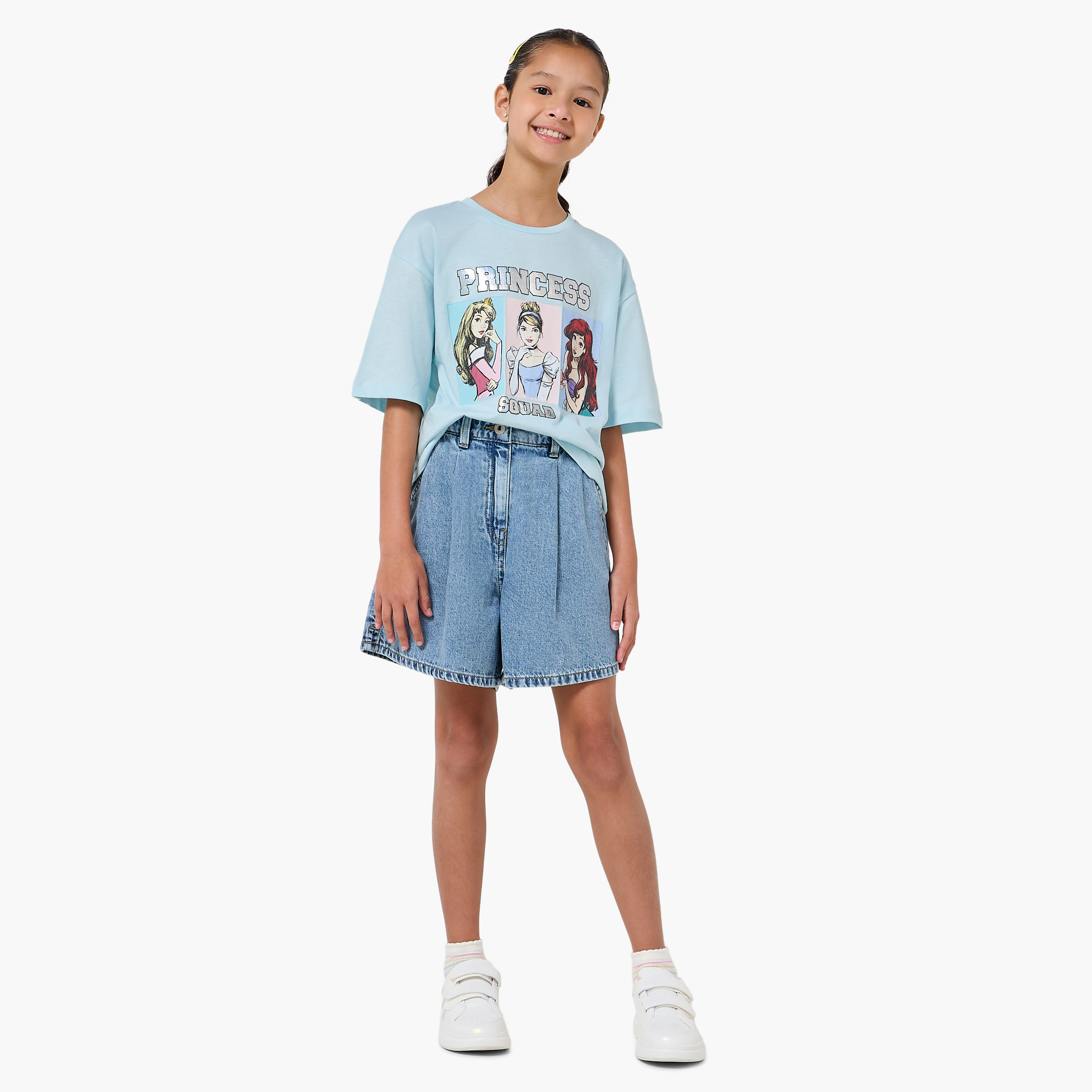 Disney Crew Neck Short Sleeves T-shirt with Princess Squad Print-girls-clothing-tshirts-image-2