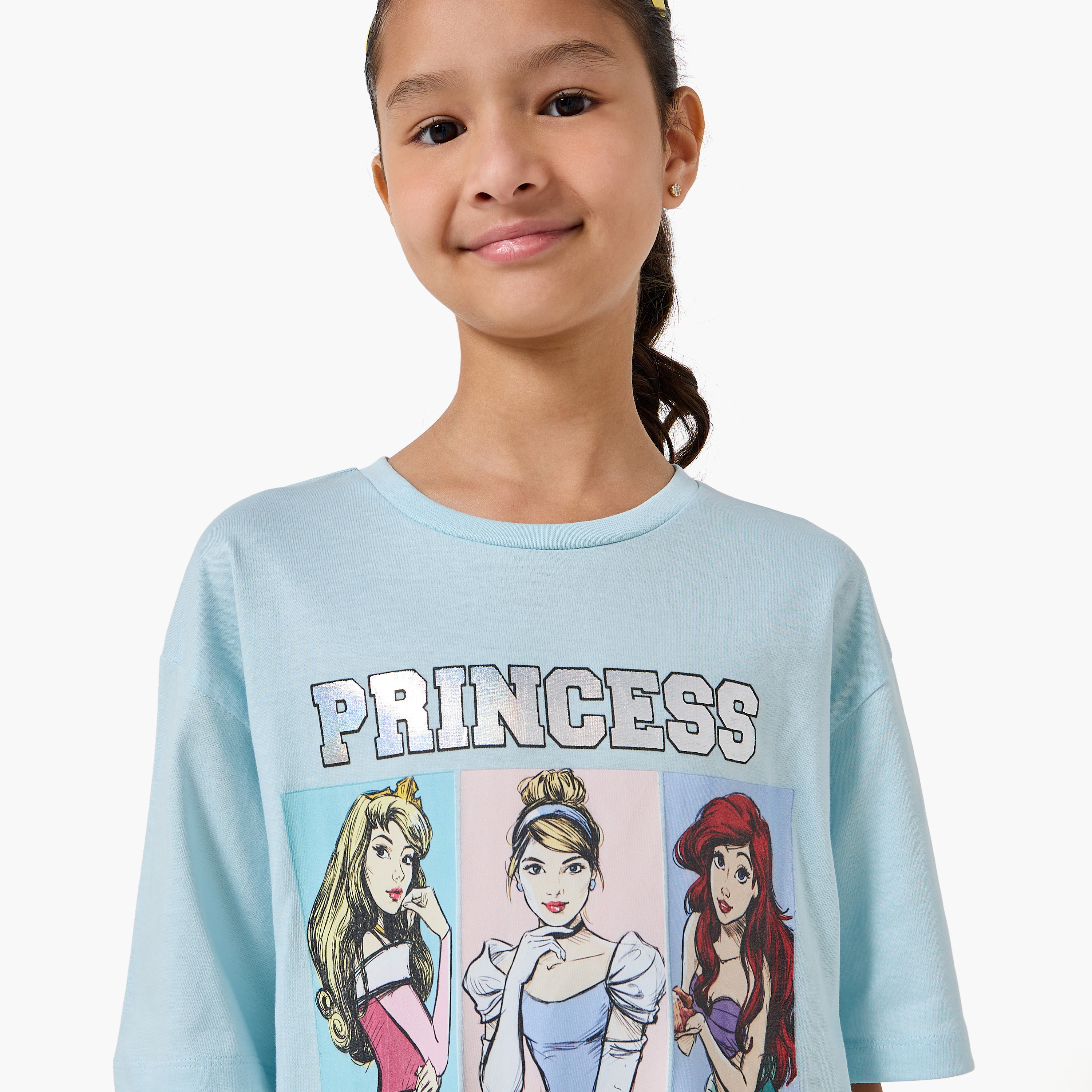 Disney Crew Neck Short Sleeves T-shirt with Princess Squad Print-girls-clothing-tshirts-image-4