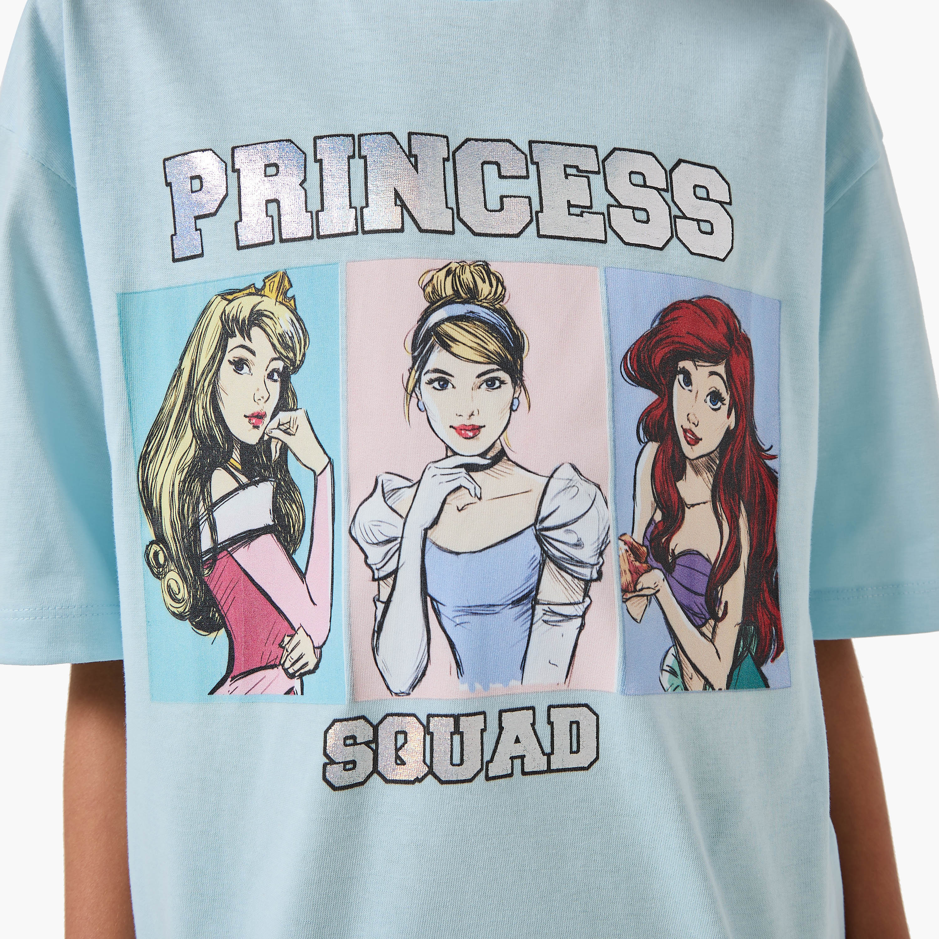 Disney Crew Neck Short Sleeves T-shirt with Princess Squad Print-girls-clothing-tshirts-image-5