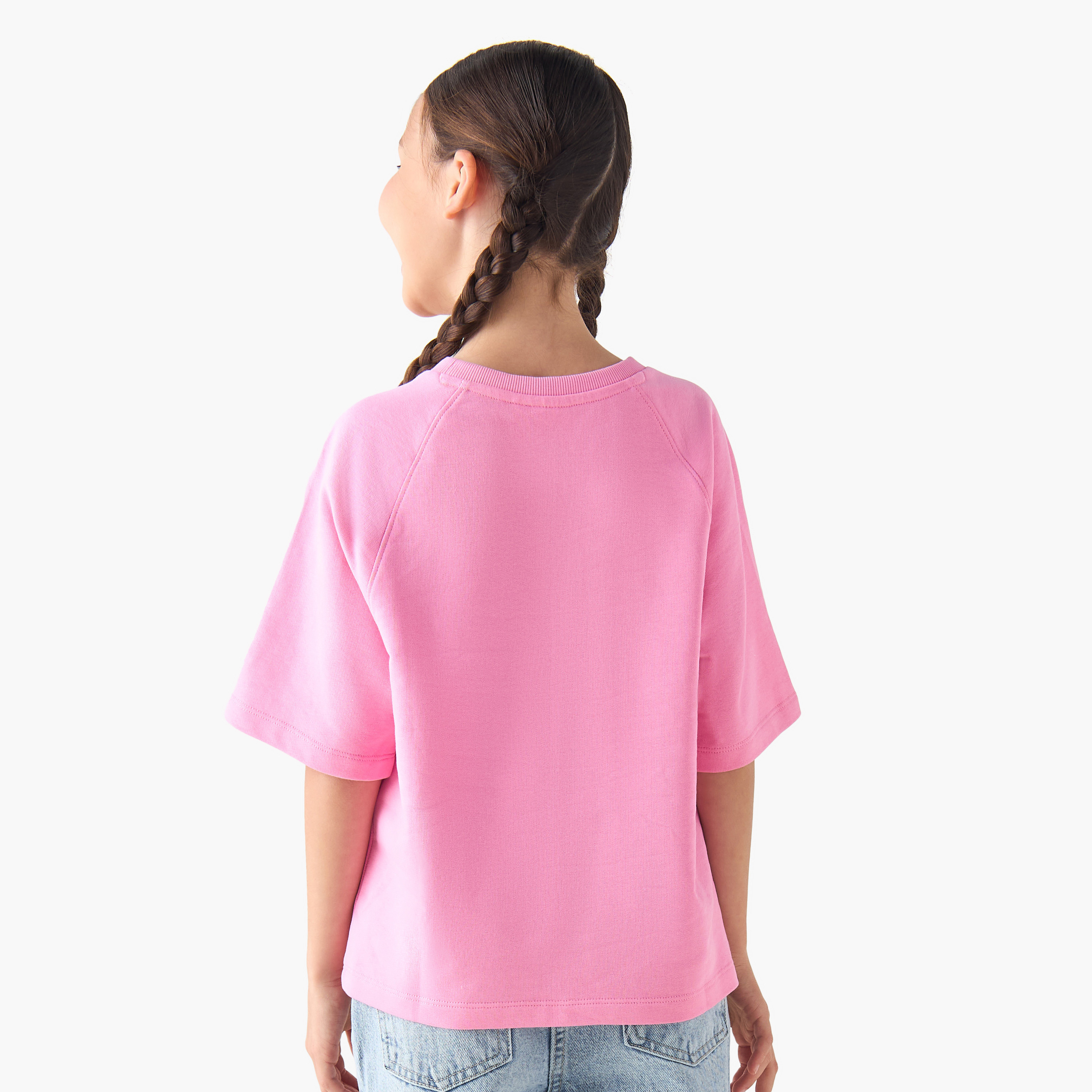 Disney Crew Neck Short Raglan Sleeves T-shirt with Angel Foil Print-girls-clothing-tshirts-image-3