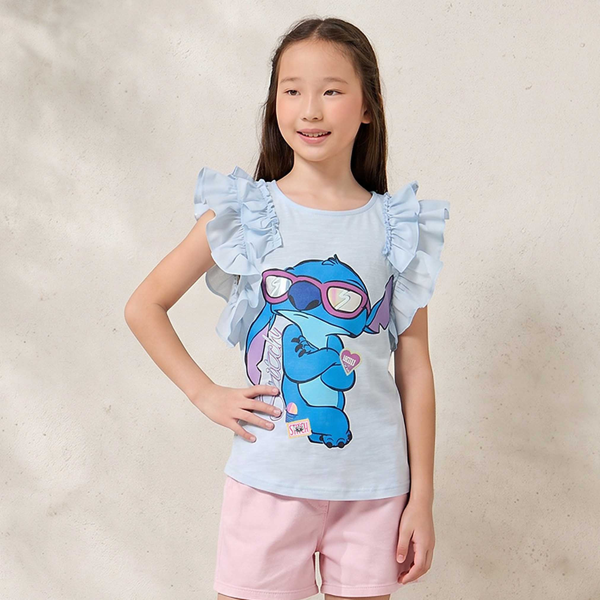 Disney Round Cap Sleeves T-shirt with Stitch Print-girls-clothing-tshirts-image-1