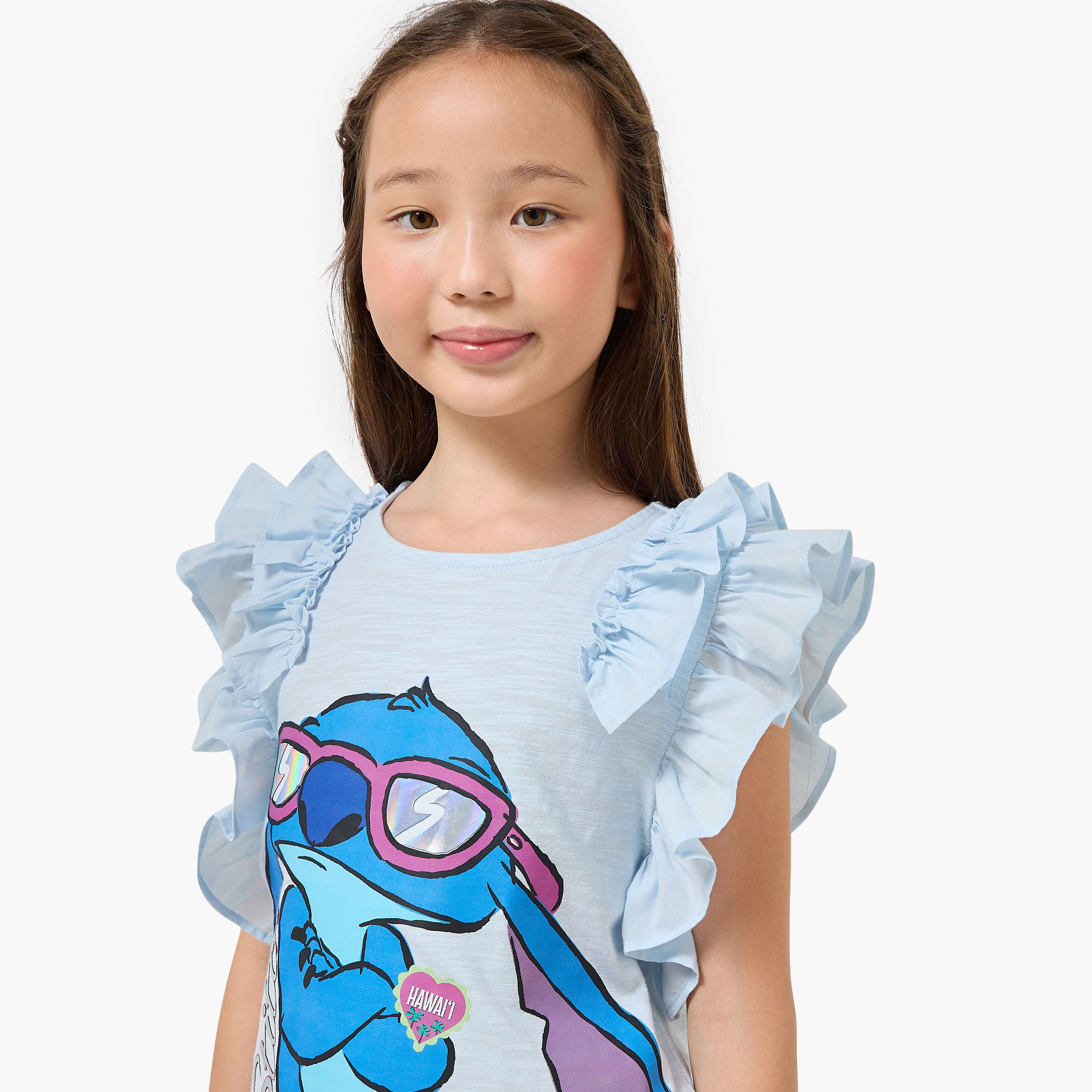 Disney Round Cap Sleeves T-shirt with Stitch Print-girls-clothing-tshirts-image-4