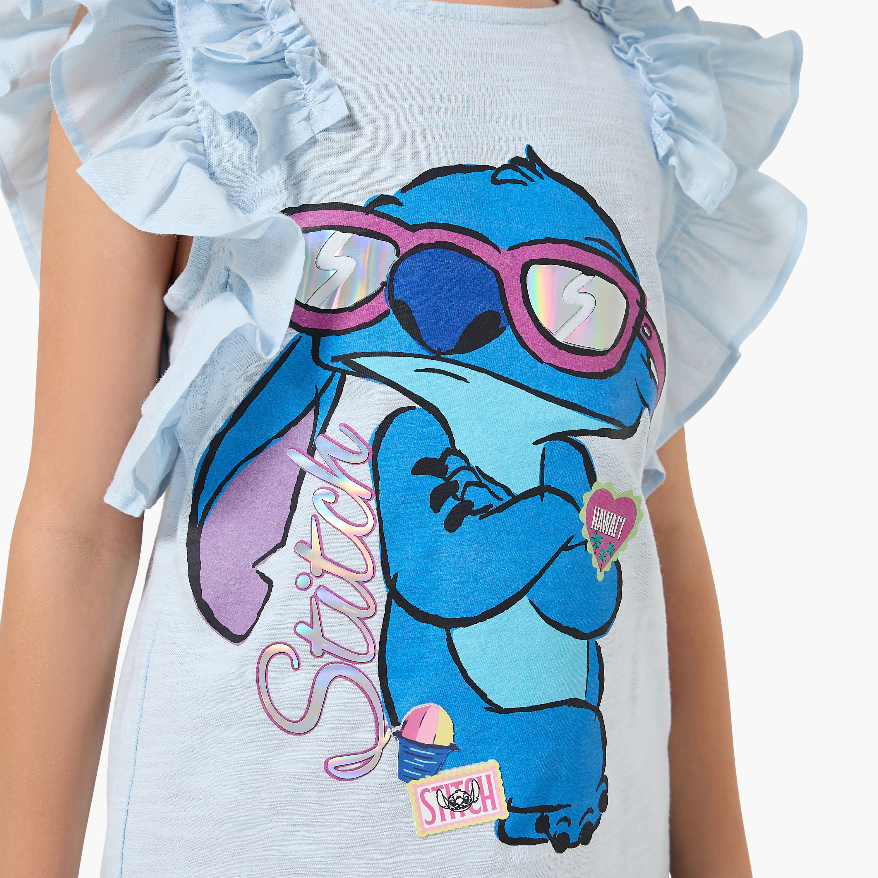 Disney Round Cap Sleeves T-shirt with Stitch Print-girls-clothing-tshirts-image-5
