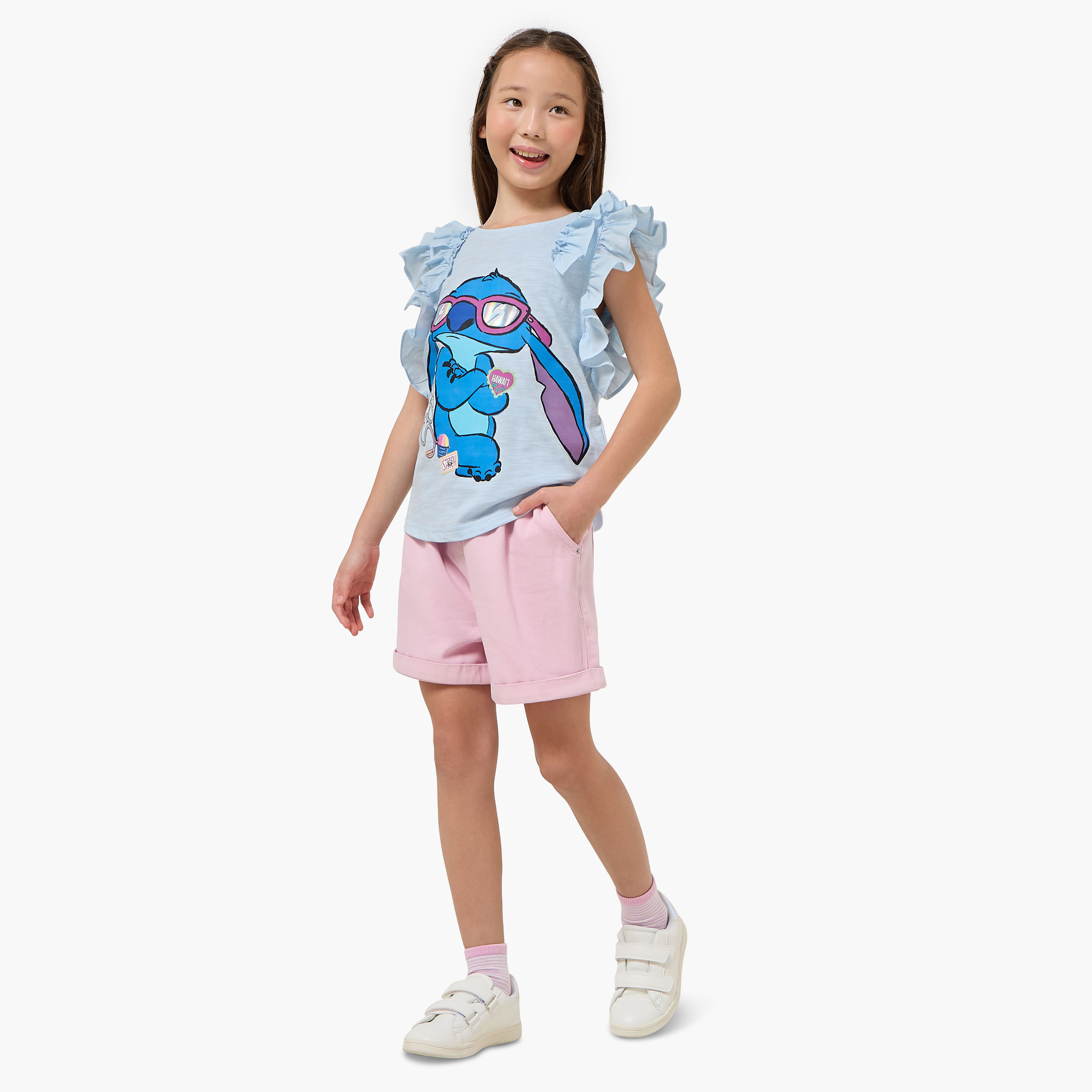 Disney Round Cap Sleeves T-shirt with Stitch Print-girls-clothing-tshirts-image-6