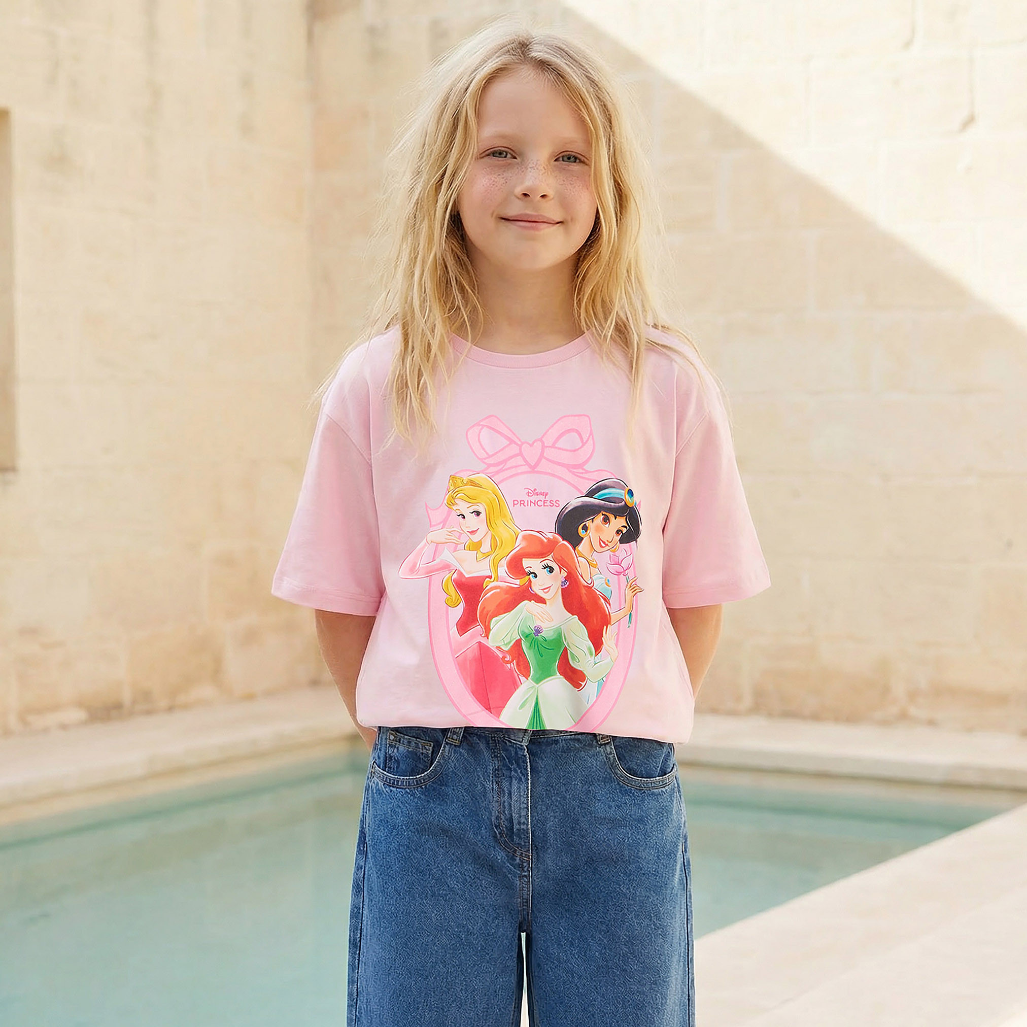 Disney Crew Neck Short Sleeves T-shirt with Princess Print-girls-clothing-tshirts-image-1