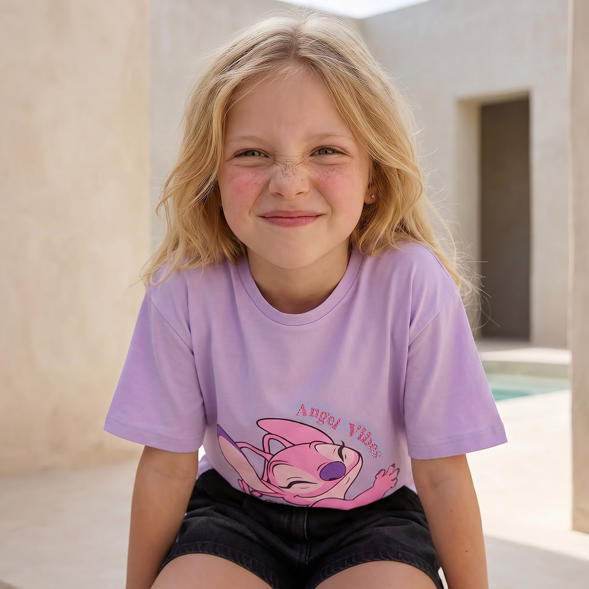 Disney Crew Neck Short Sleeves T-shirt with Angel Print-girls-clothing-tshirts-image-6