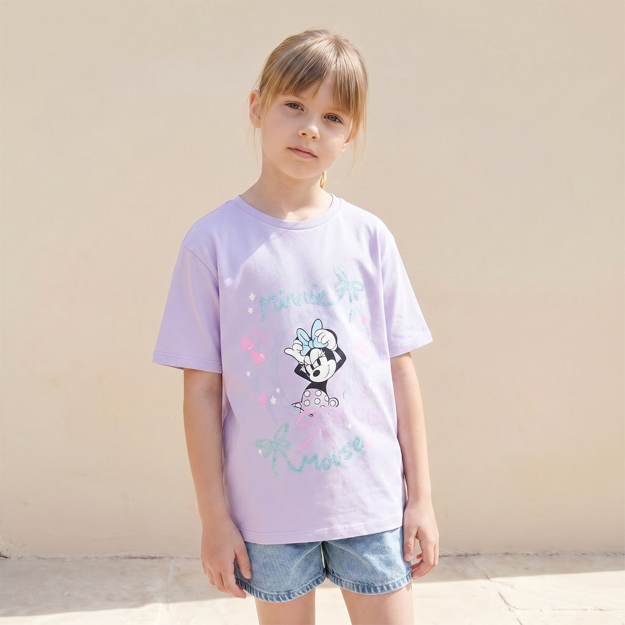 تيشيرت بطبعات ميني ماوس وياقة ضيقة وأكمام قصيرة من ديزني-girls-clothing-tshirts-image-1