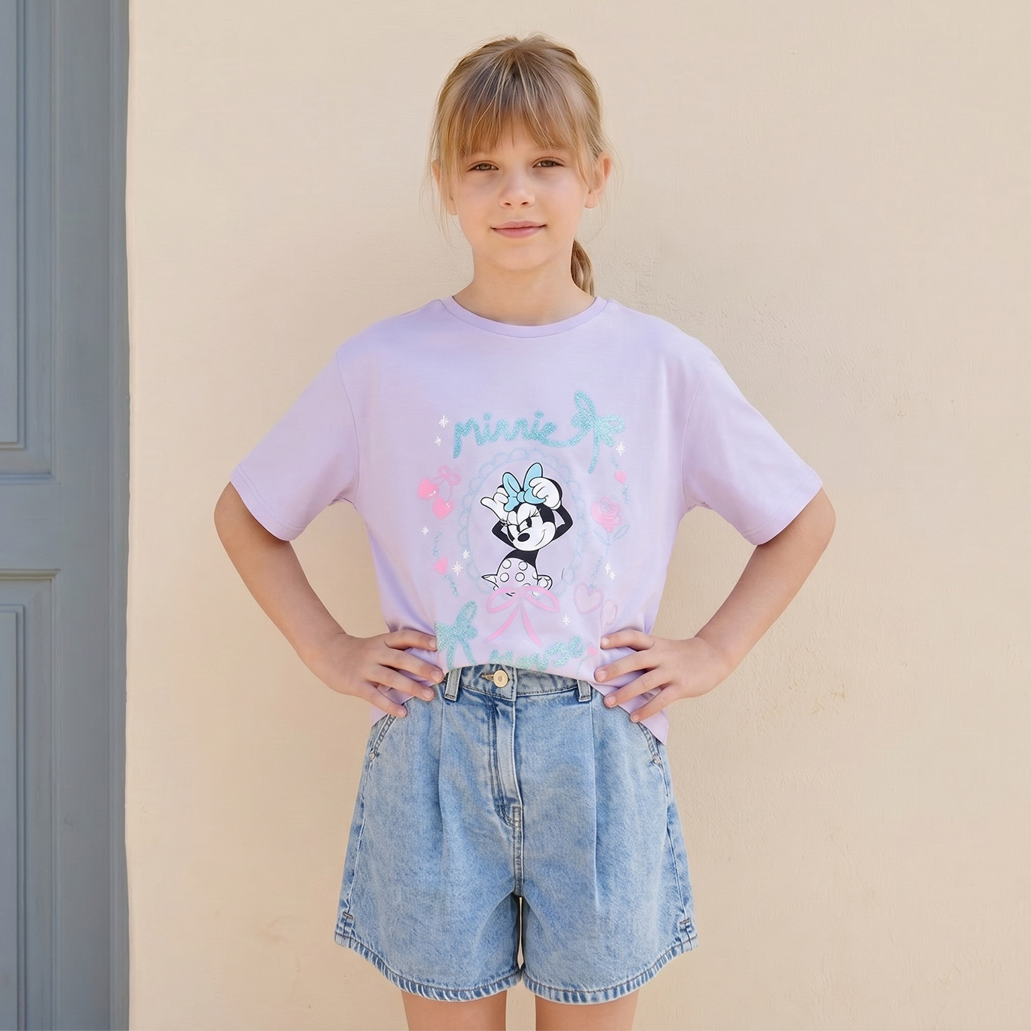 تيشيرت بطبعات ميني ماوس وياقة ضيقة وأكمام قصيرة من ديزني-girls-clothing-tshirts-image-5