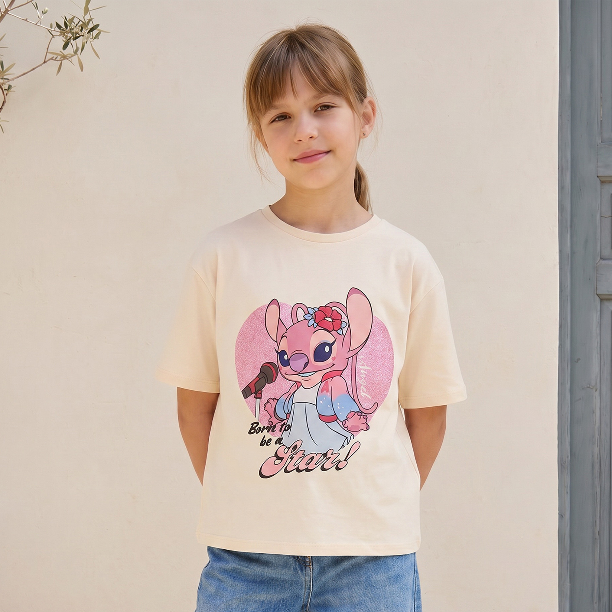 Disney Crew Neck Short Sleeves T-shirt with Angel Print-girls-clothing-tshirts-image-1