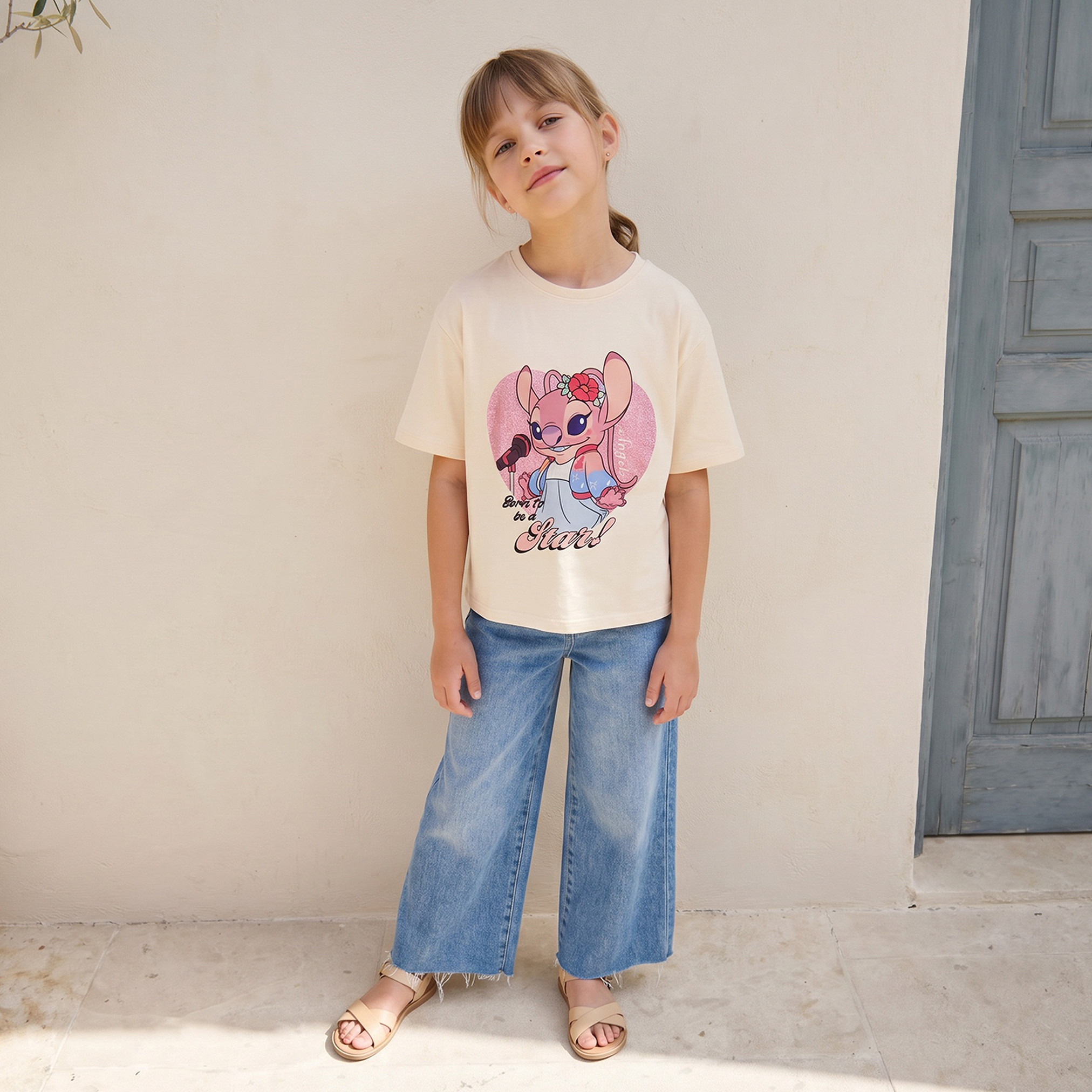 Disney Crew Neck Short Sleeves T-shirt with Angel Print-girls-clothing-tshirts-image-2