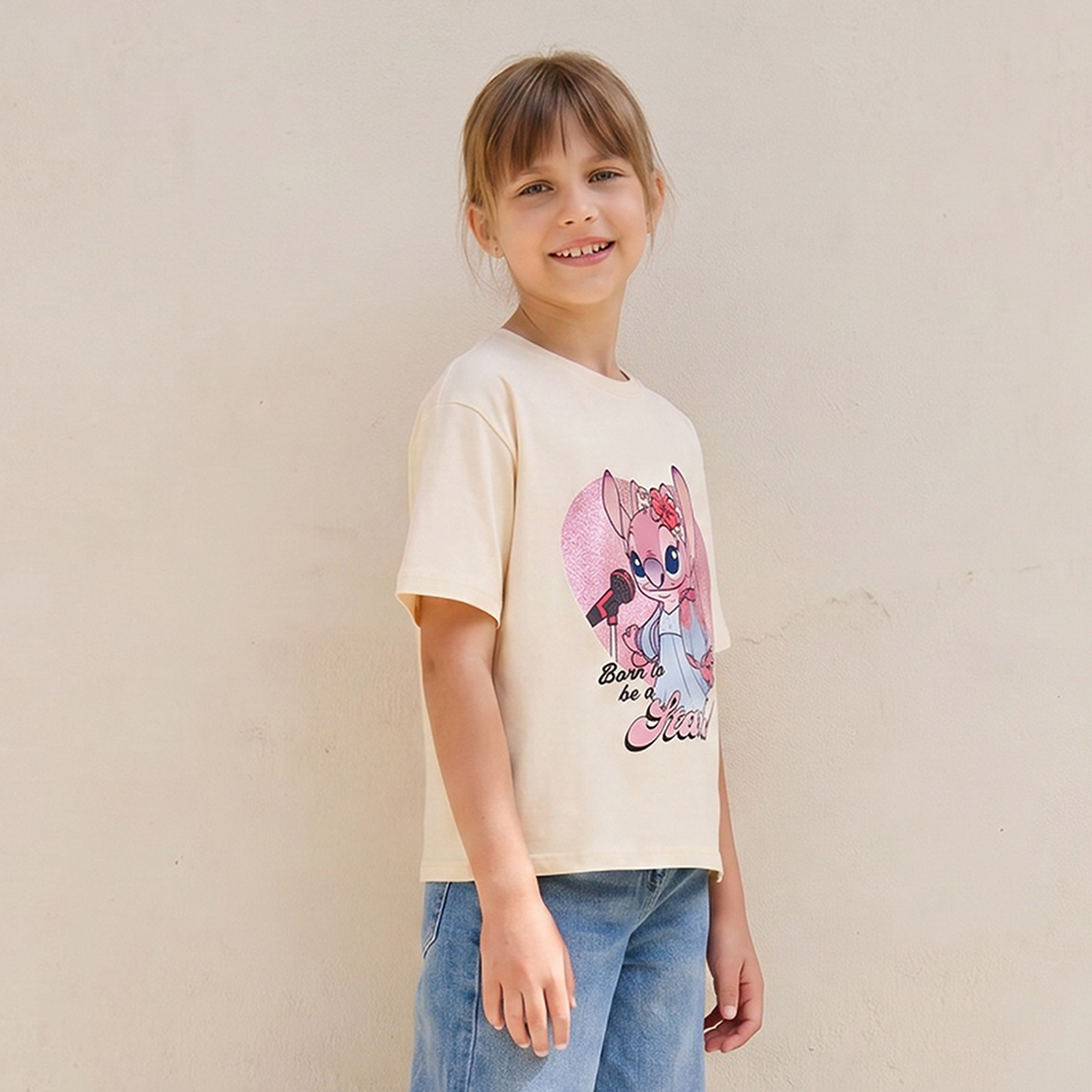 Disney Crew Neck Short Sleeves T-shirt with Angel Print-girls-clothing-tshirts-image-5