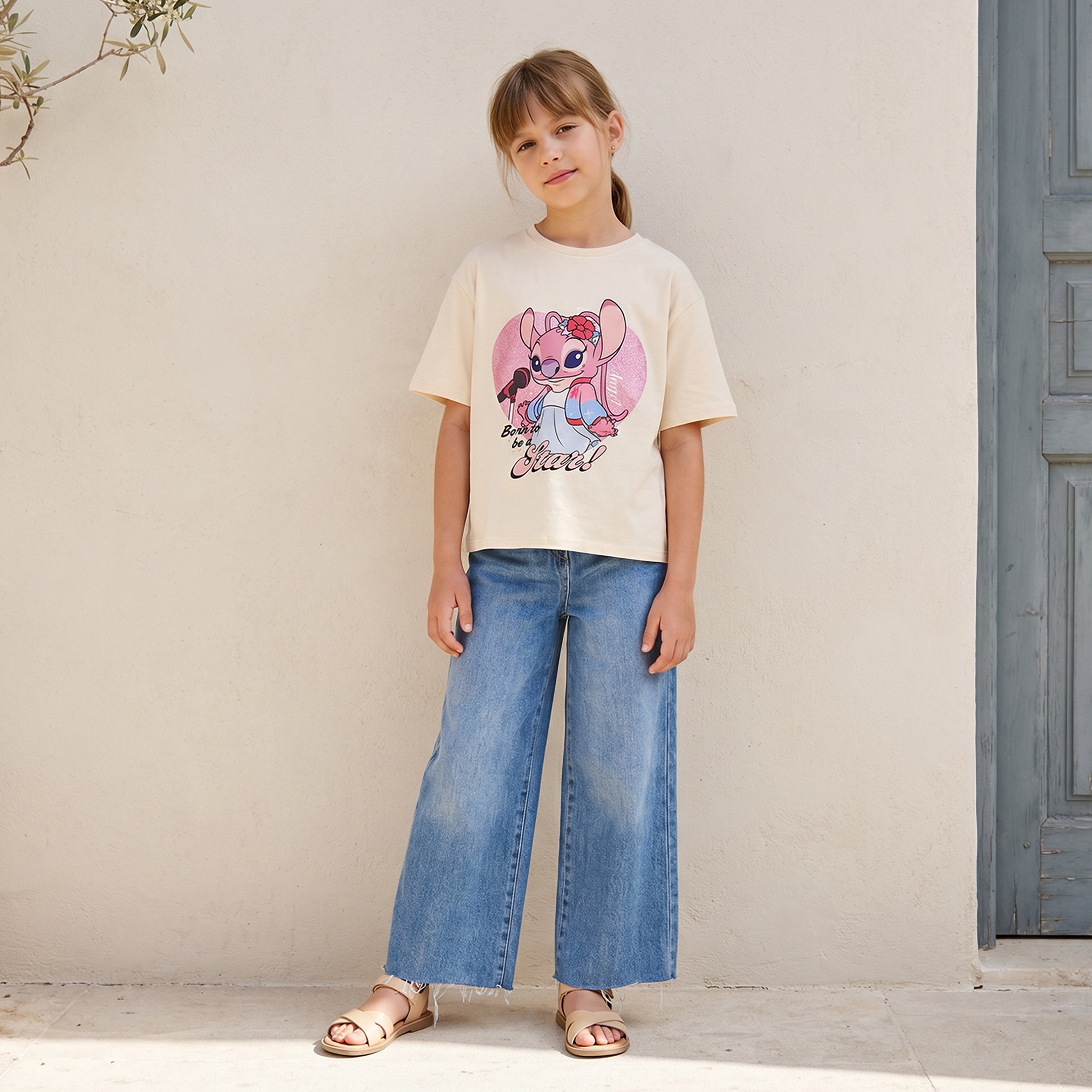 Disney Crew Neck Short Sleeves T-shirt with Angel Print-girls-clothing-tshirts-image-6
