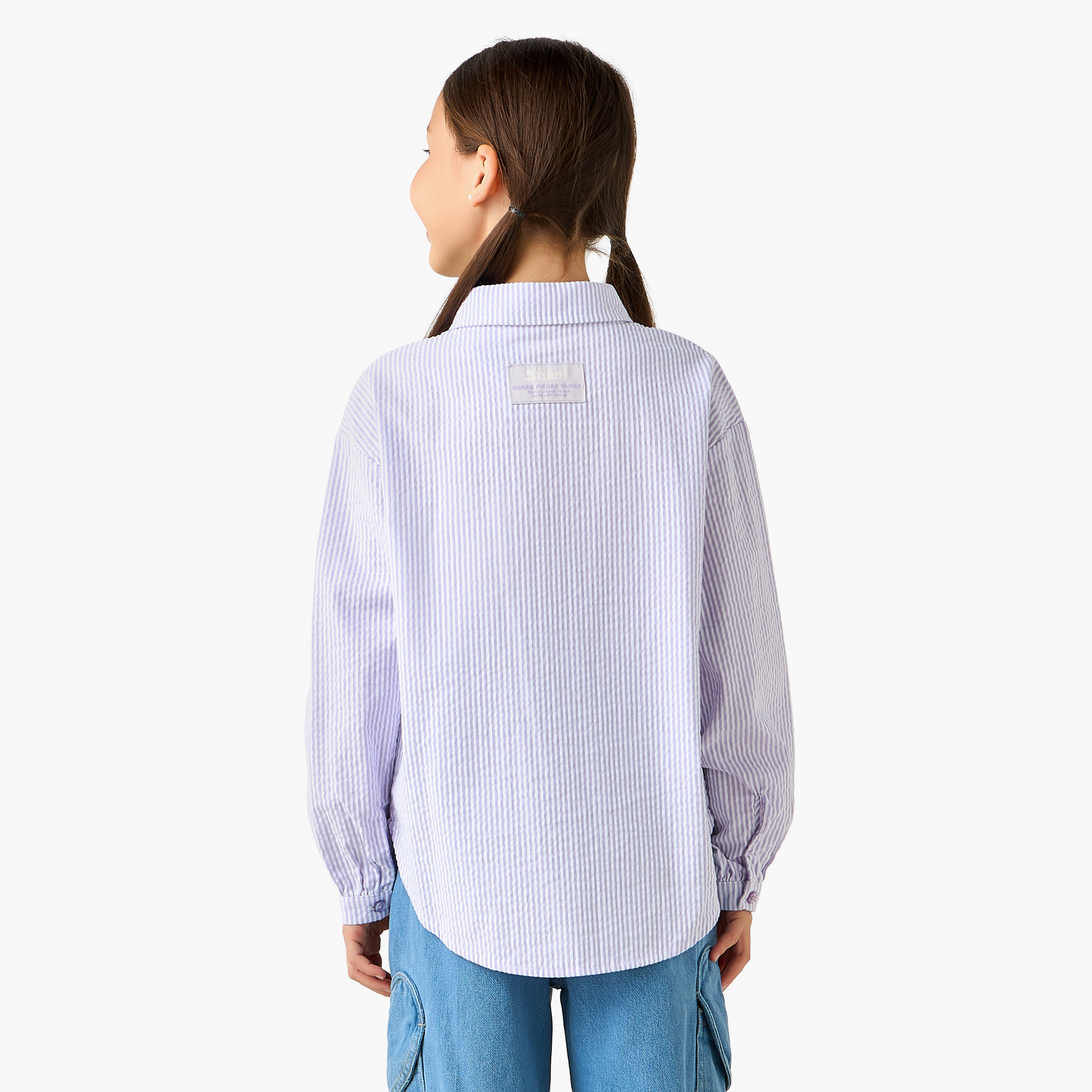 Disney Collared Long Sleeves Tie-Up Shirt with Stitch and Angel Print-girls-clothing-blousesandshirts-image-3