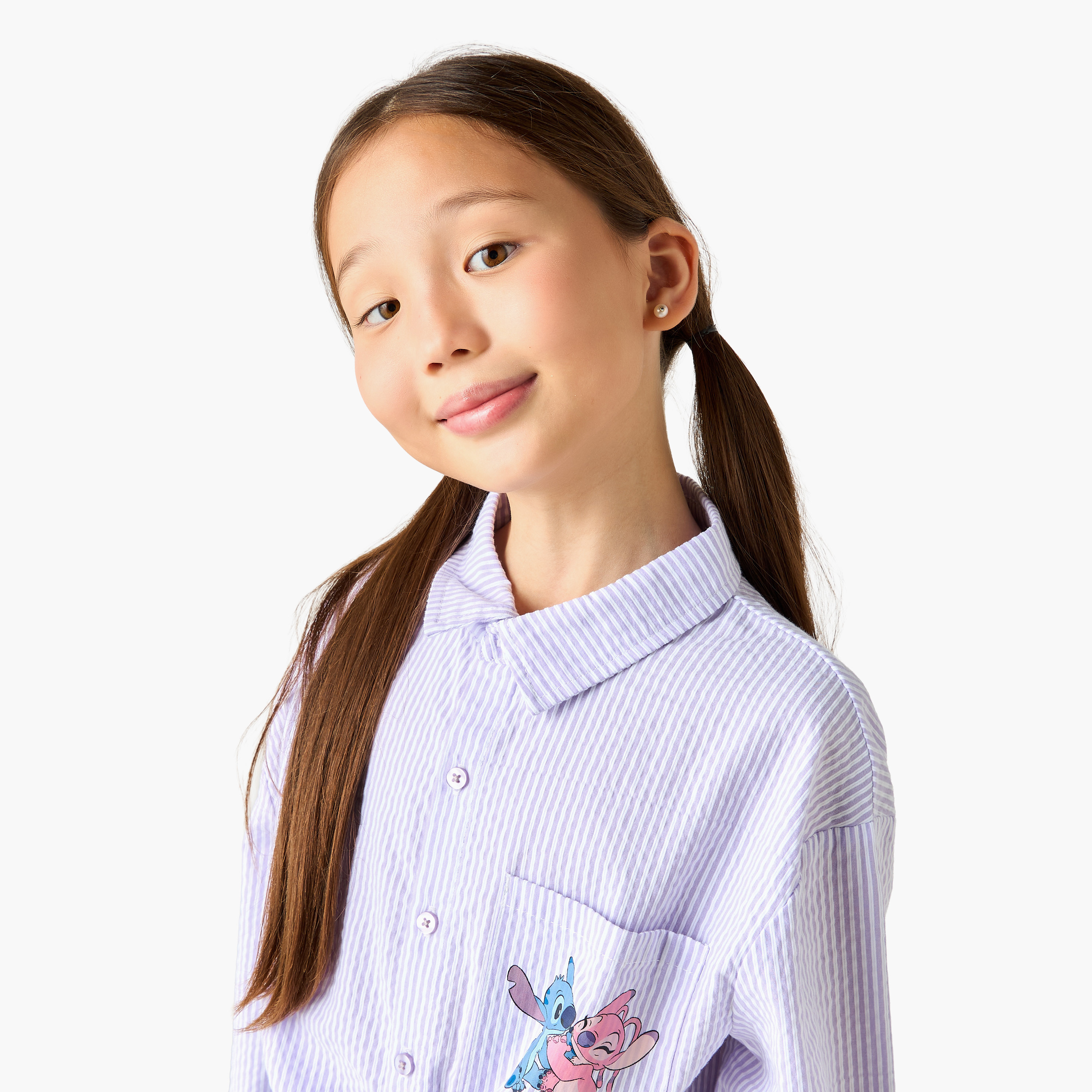 Disney Collared Long Sleeves Tie-Up Shirt with Stitch and Angel Print-girls-clothing-blousesandshirts-image-4