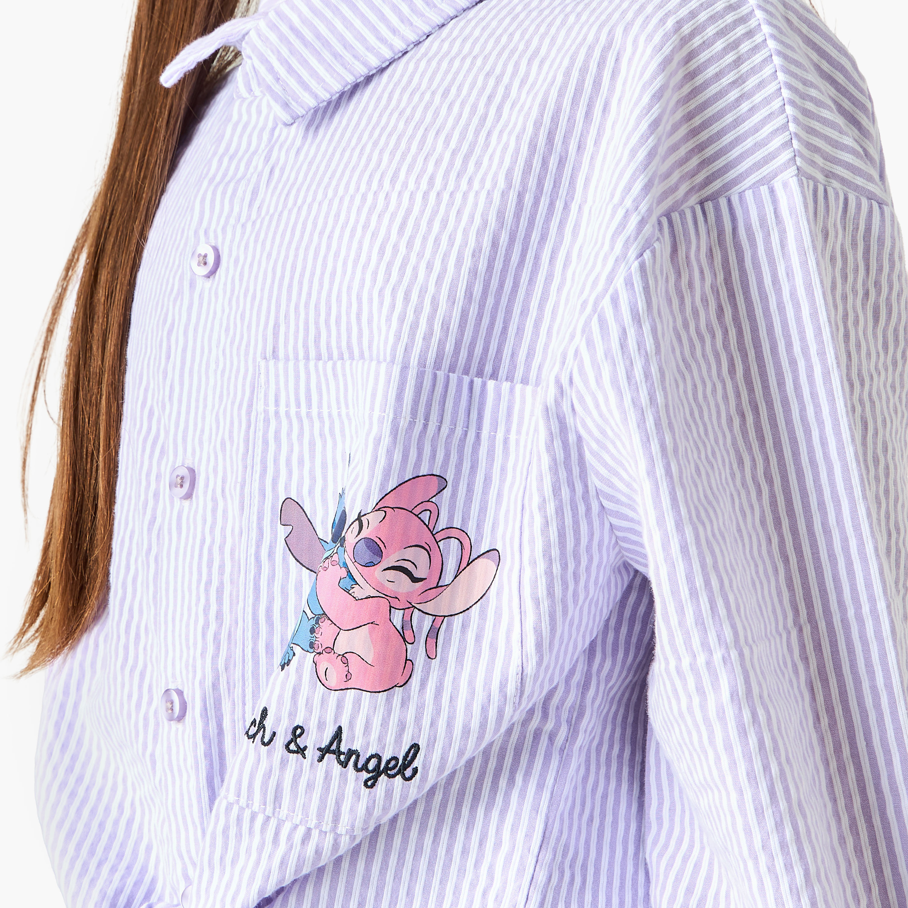 Disney Collared Long Sleeves Tie-Up Shirt with Stitch and Angel Print-girls-clothing-blousesandshirts-image-5
