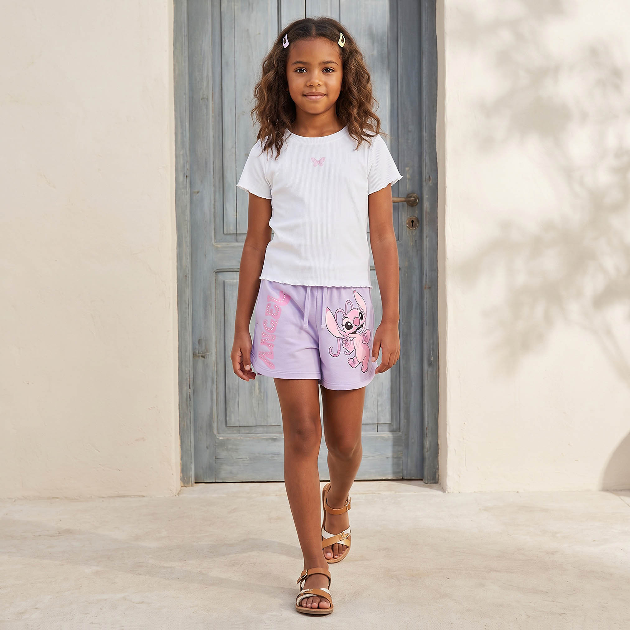 Disney Above Knee Elasticated Drawstring Waist Shorts with Angel Print-girls-clothing-bottoms-shorts-image-5