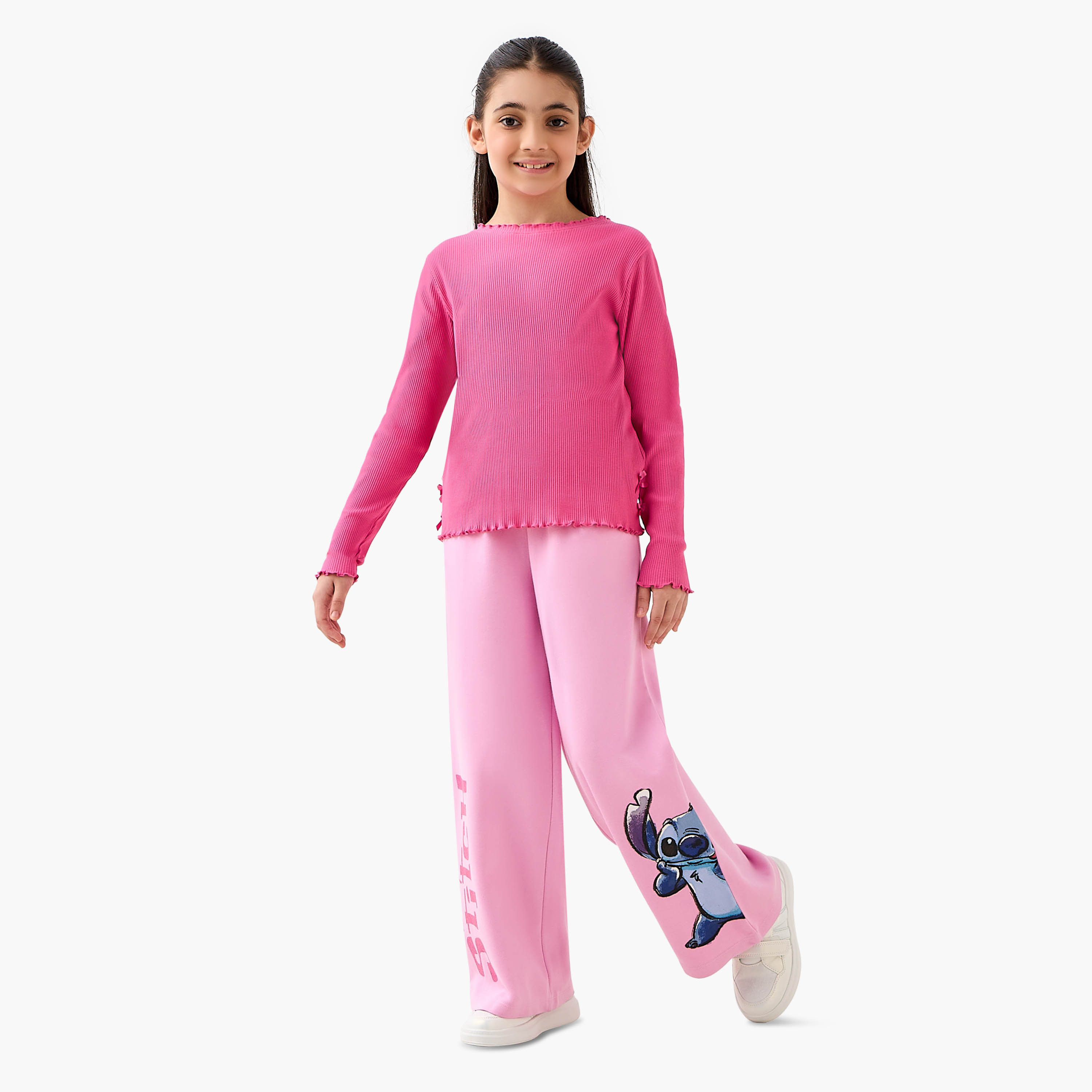 Disney Drawstring Waist Track Pants with Stitch Glitter Print-girls-clothing-bottoms-joggersandtrackpants-image-2