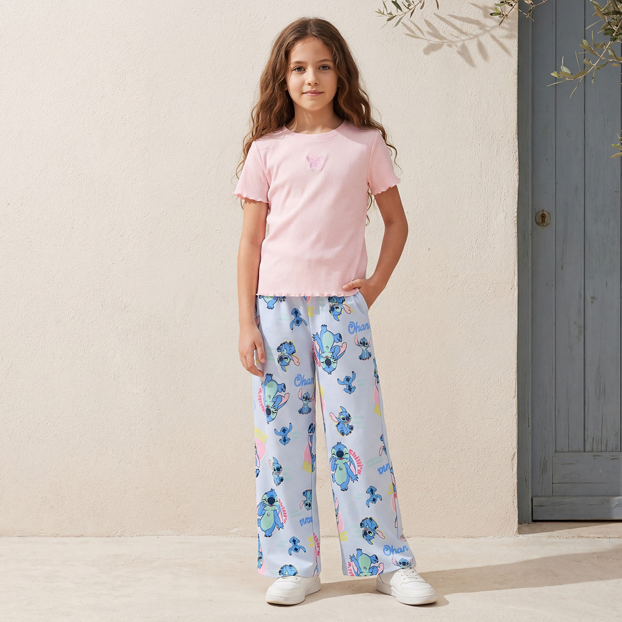 Disney Drawstring Waist Track Pants with Stitch Print-girls-clothing-bottoms-joggersandtrackpants-image-2