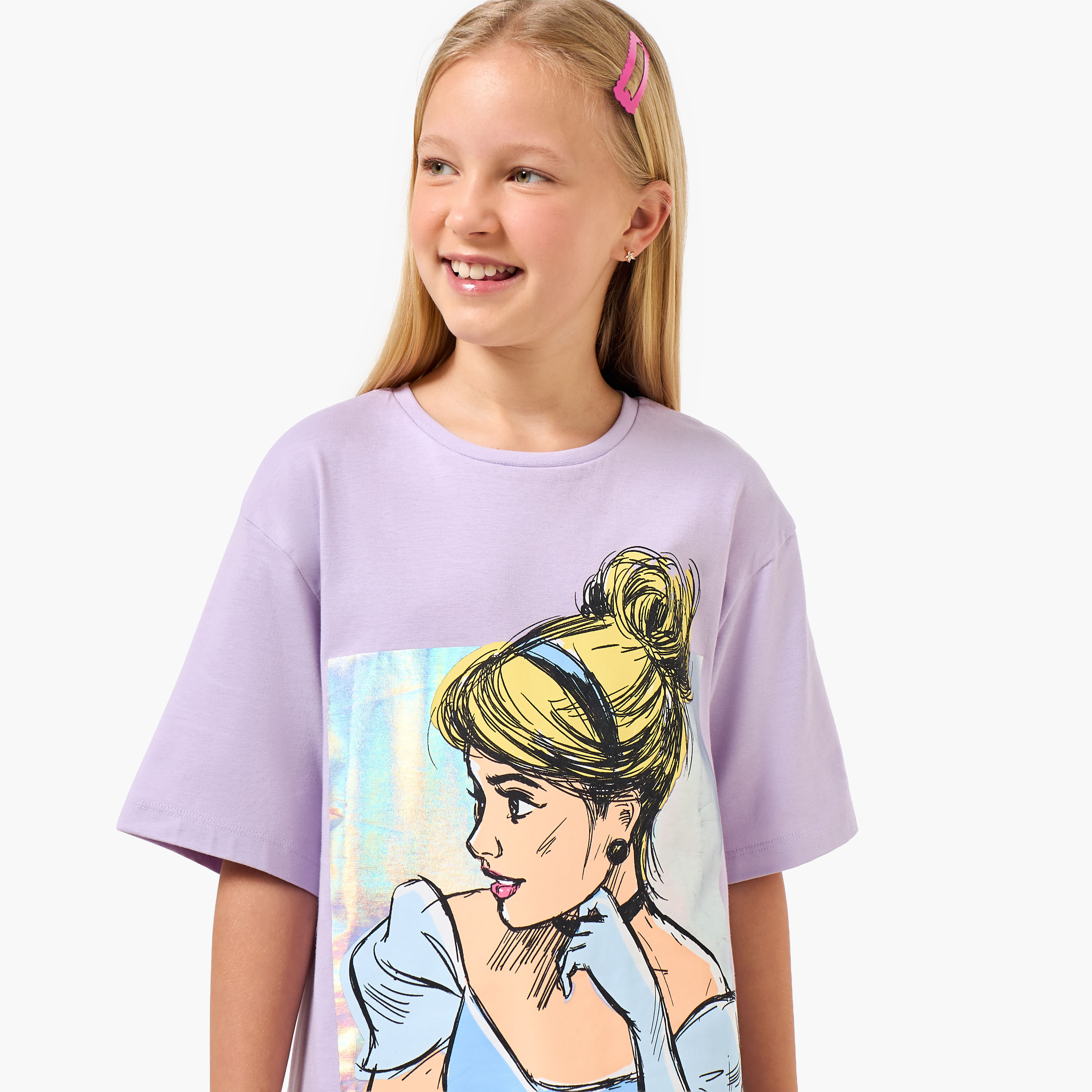 Disney Round Neck Short Sleeves Knee Length Shift Dress with Cinderella Print-girls-clothing-dressesandjumpsuits-image-4