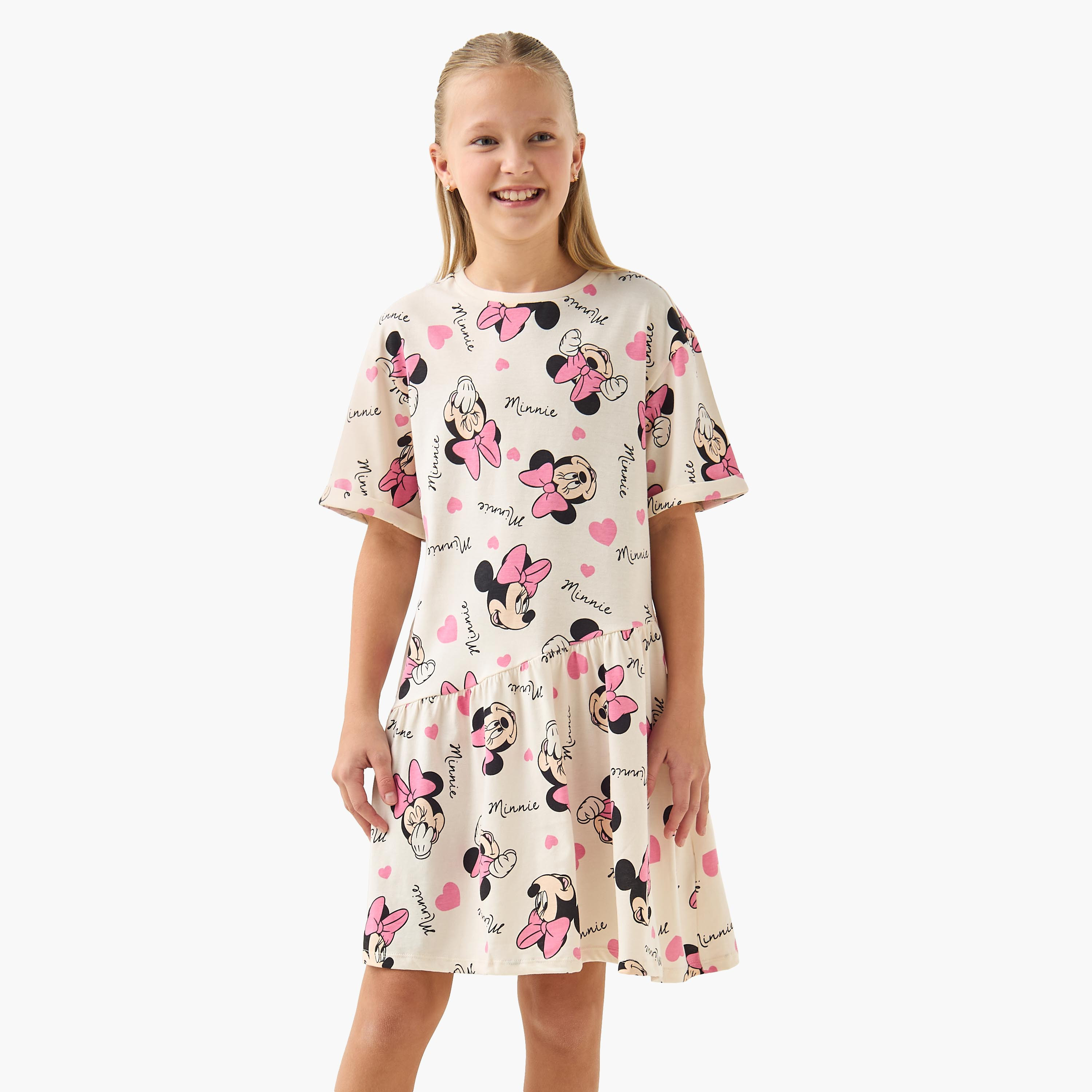 Disney Round Neck Short Sleeve Dress with Minnie Mouse Print-girls-clothing-dressesandjumpsuits-image-1