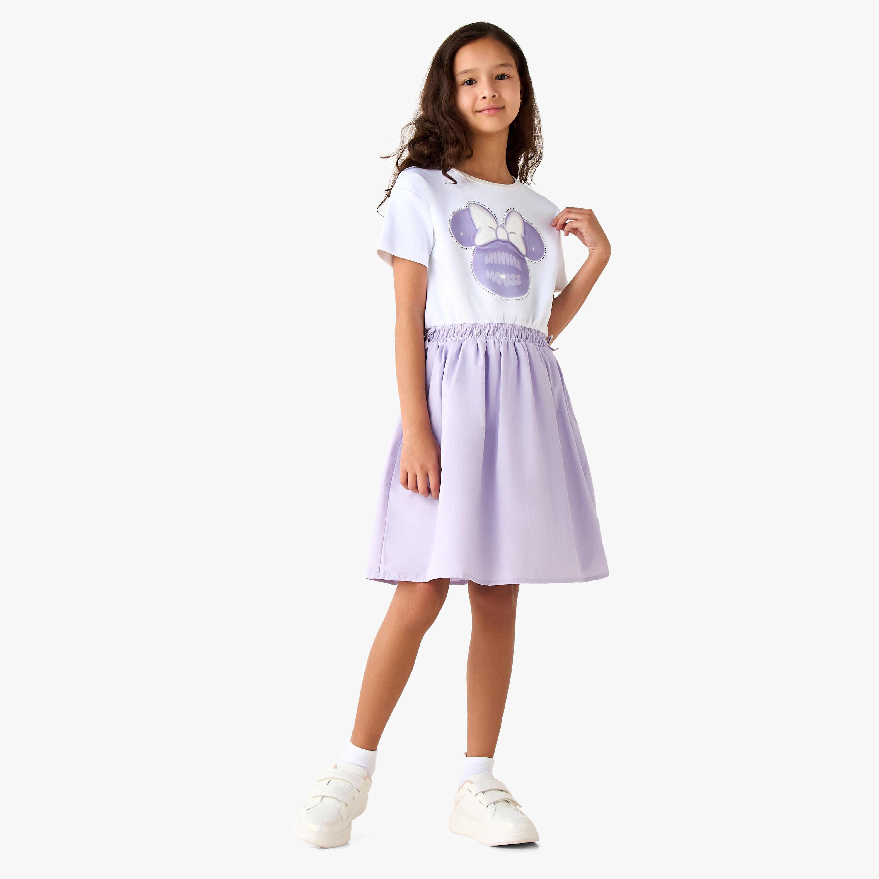 Disney Round Neck Short Sleeves A-Line Dress with Minnie Mouse Print-girls-clothing-dressesandjumpsuits-image-2