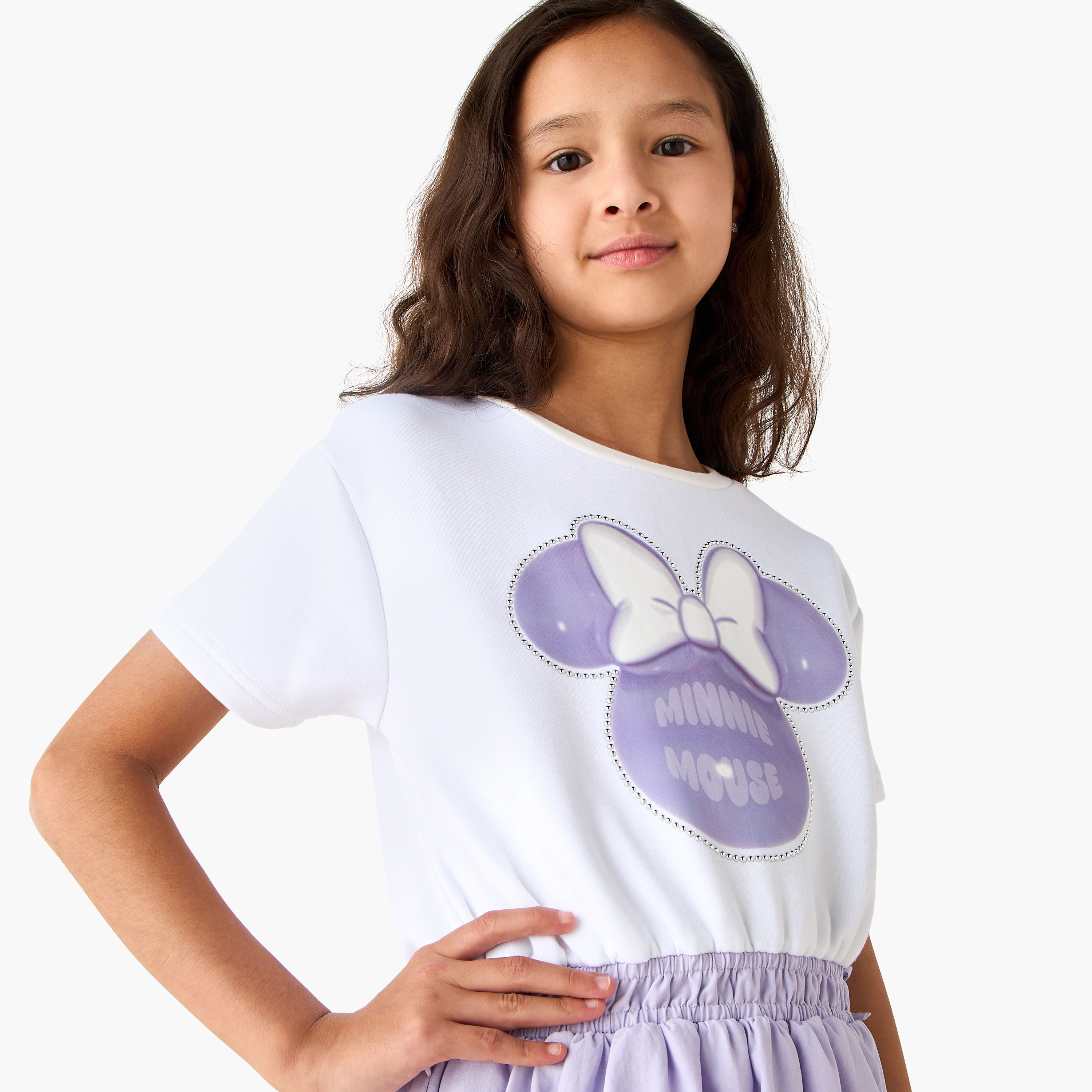 Disney Round Neck Short Sleeves A-Line Dress with Minnie Mouse Print-girls-clothing-dressesandjumpsuits-image-4