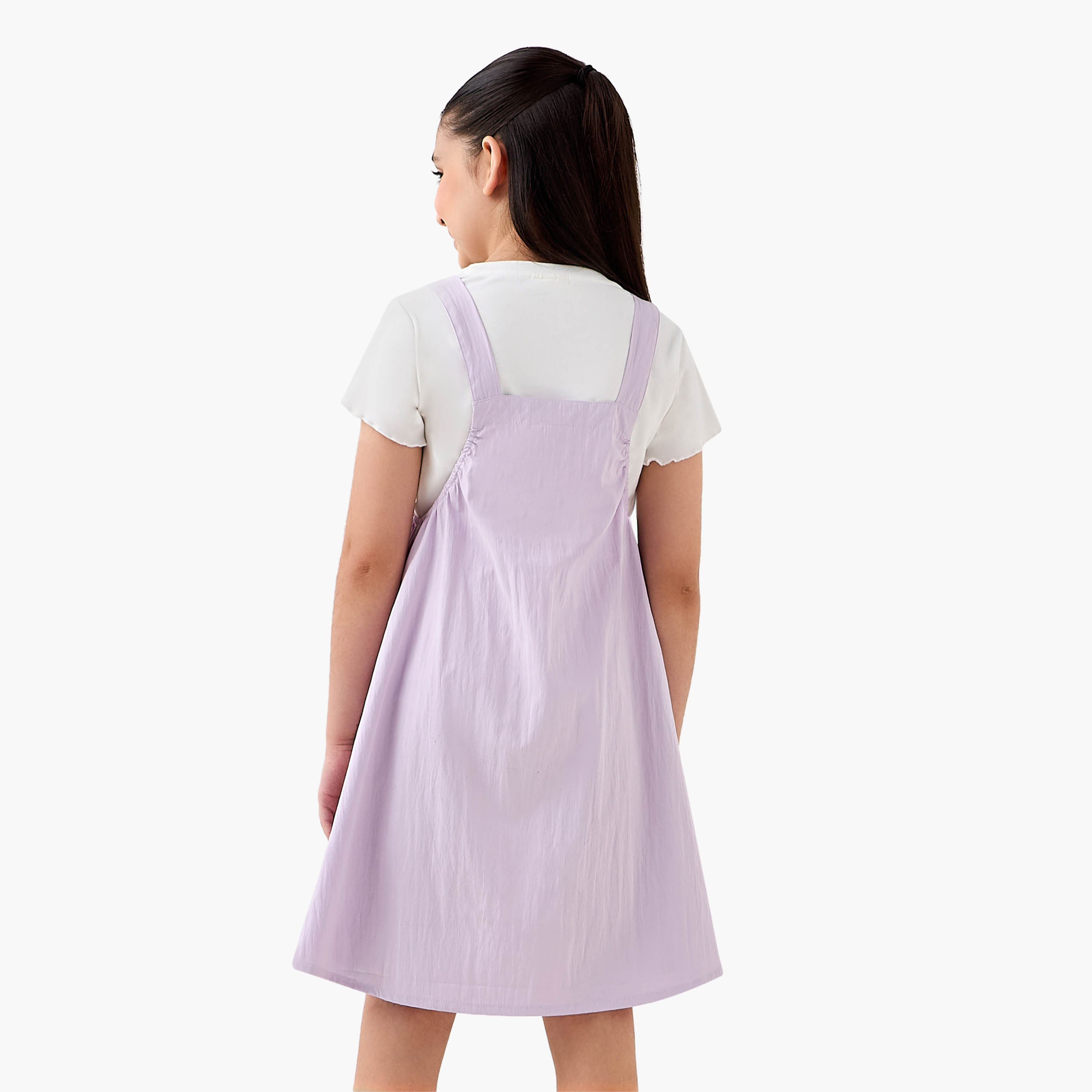 Disney Round Neck Short Sleeves Pinafore Dress Set with Stitch and Angel Embroidery-girls-clothing-dressesandjumpsuits-image-3