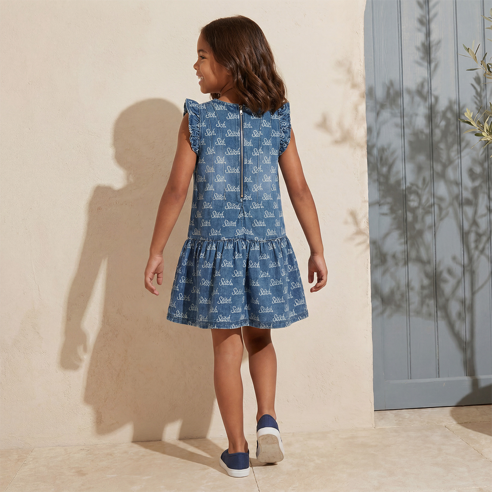 Disney Round Neck Cap Sleeves Knee Length Dress with Stitch Print-girls-clothing-dressesandjumpsuits-image-2