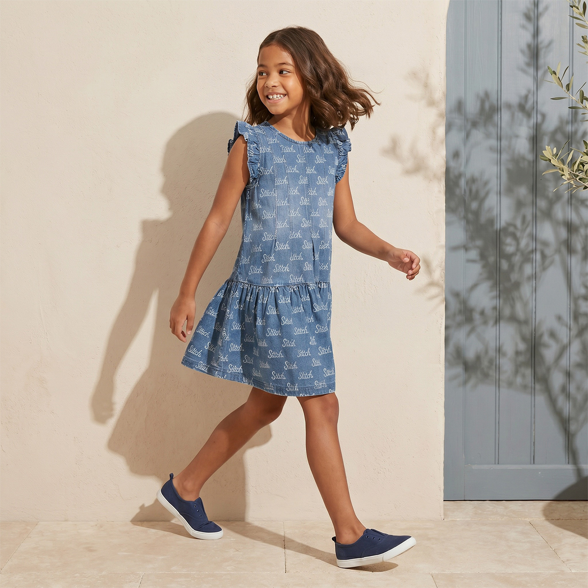 Disney Round Neck Cap Sleeves Knee Length Dress with Stitch Print-girls-clothing-dressesandjumpsuits-image-4