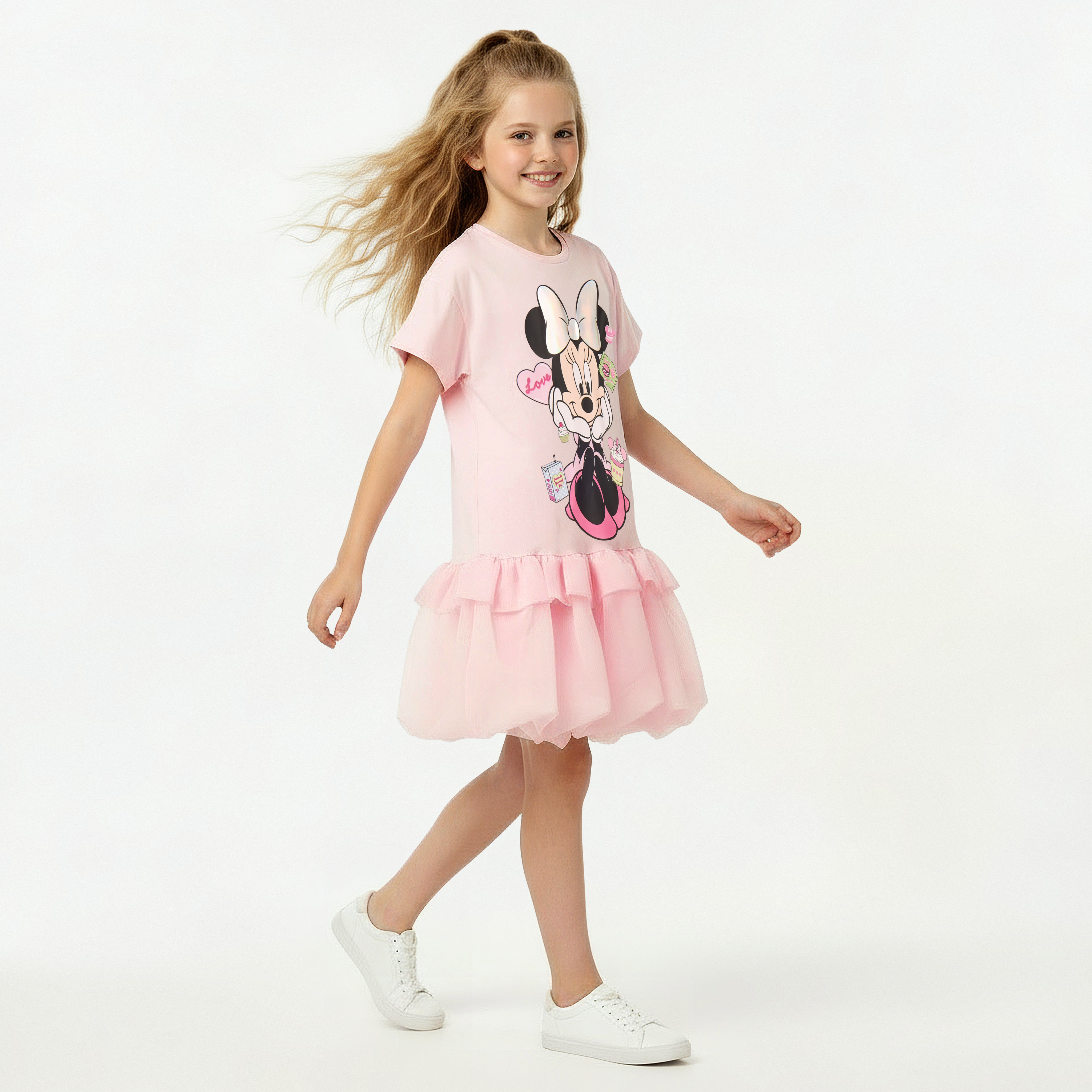Disney Round Neck Short Sleeves Drop Waist Dress with Minnie Mouse Foil Print-girls-clothing-dressesandjumpsuits-image-2