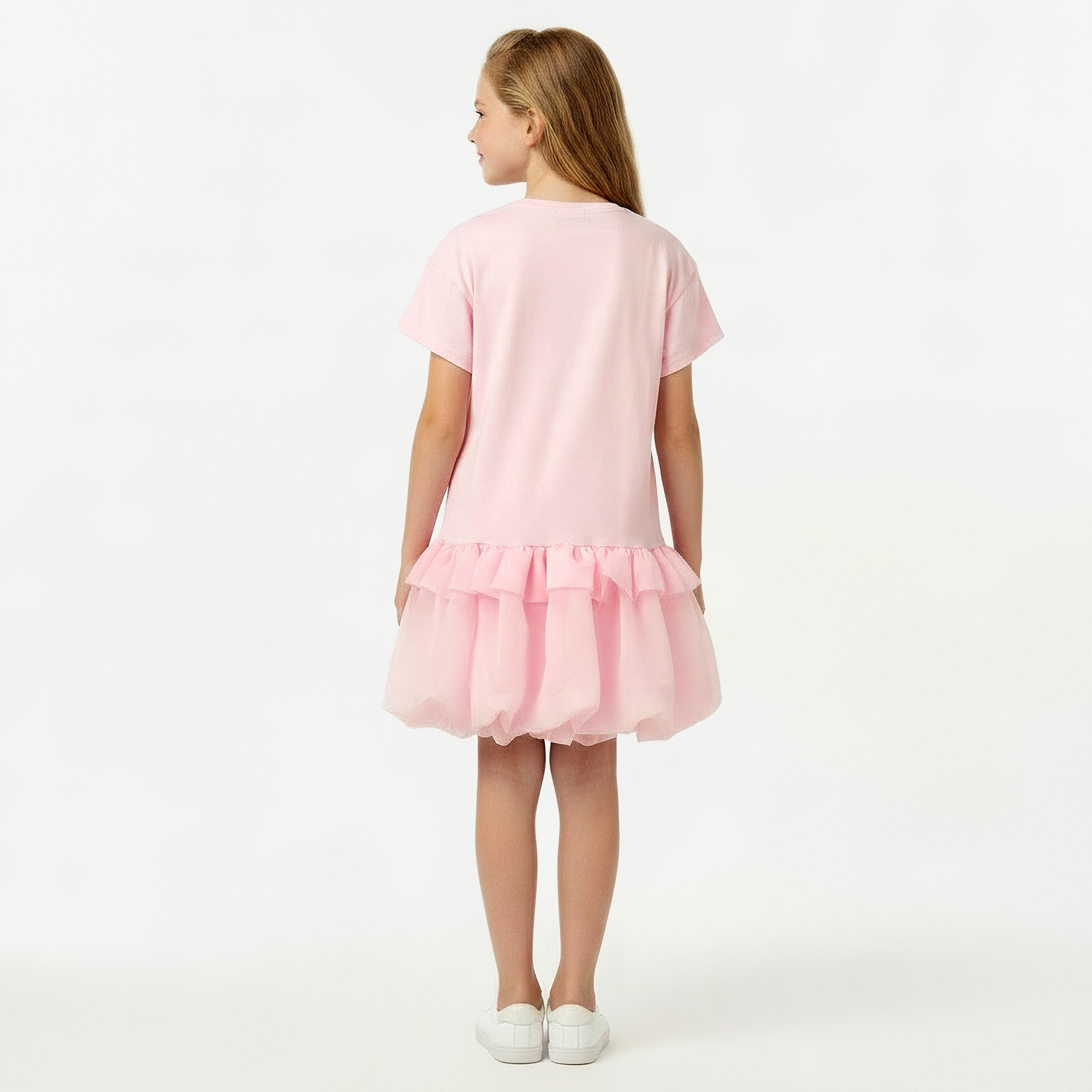 Disney Round Neck Short Sleeves Drop Waist Dress with Minnie Mouse Foil Print-girls-clothing-dressesandjumpsuits-image-3