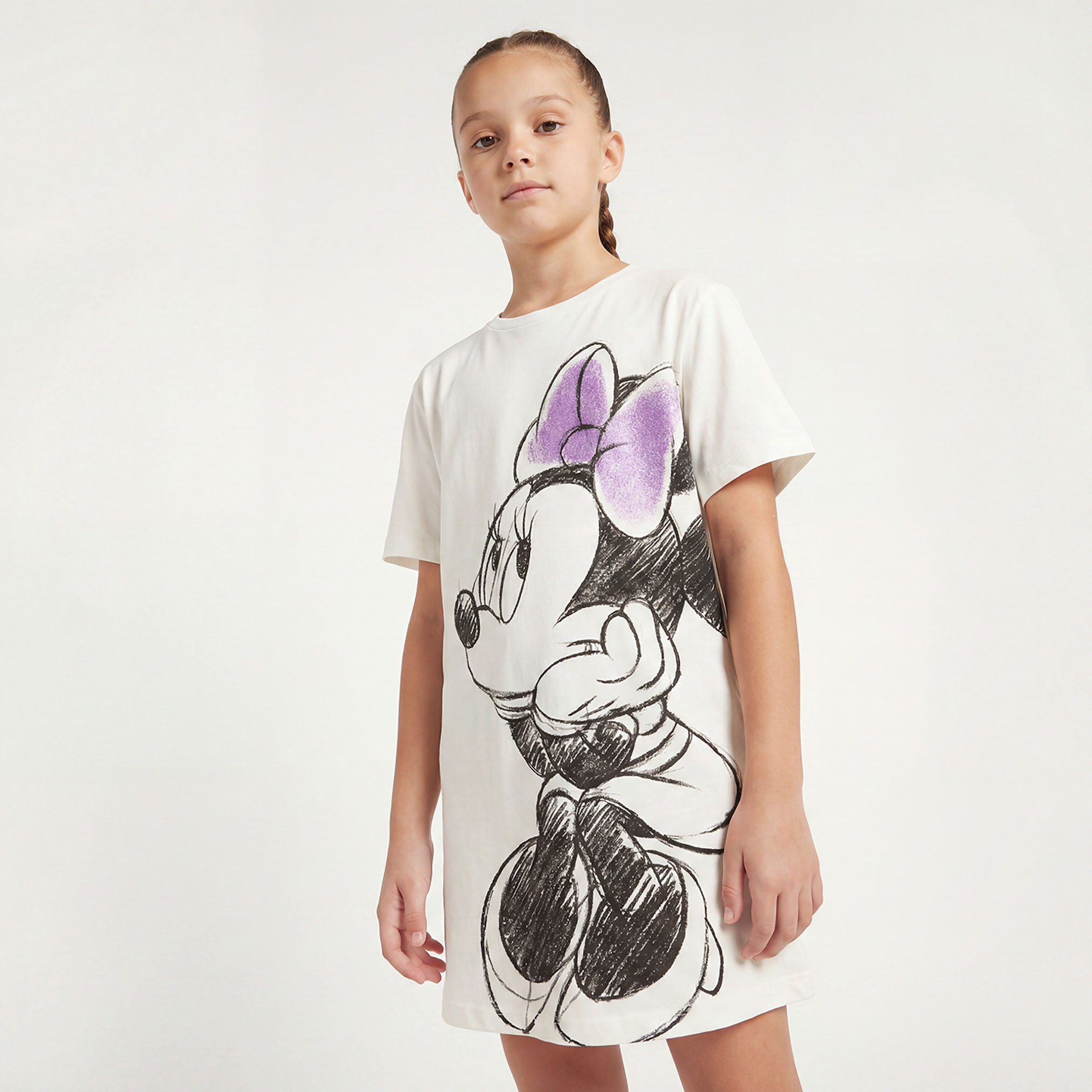 Disney Round Neck Short Sleeve Knee-Length Dress with Minnie Mouse Print-girls-clothing-dressesandjumpsuits-image-2