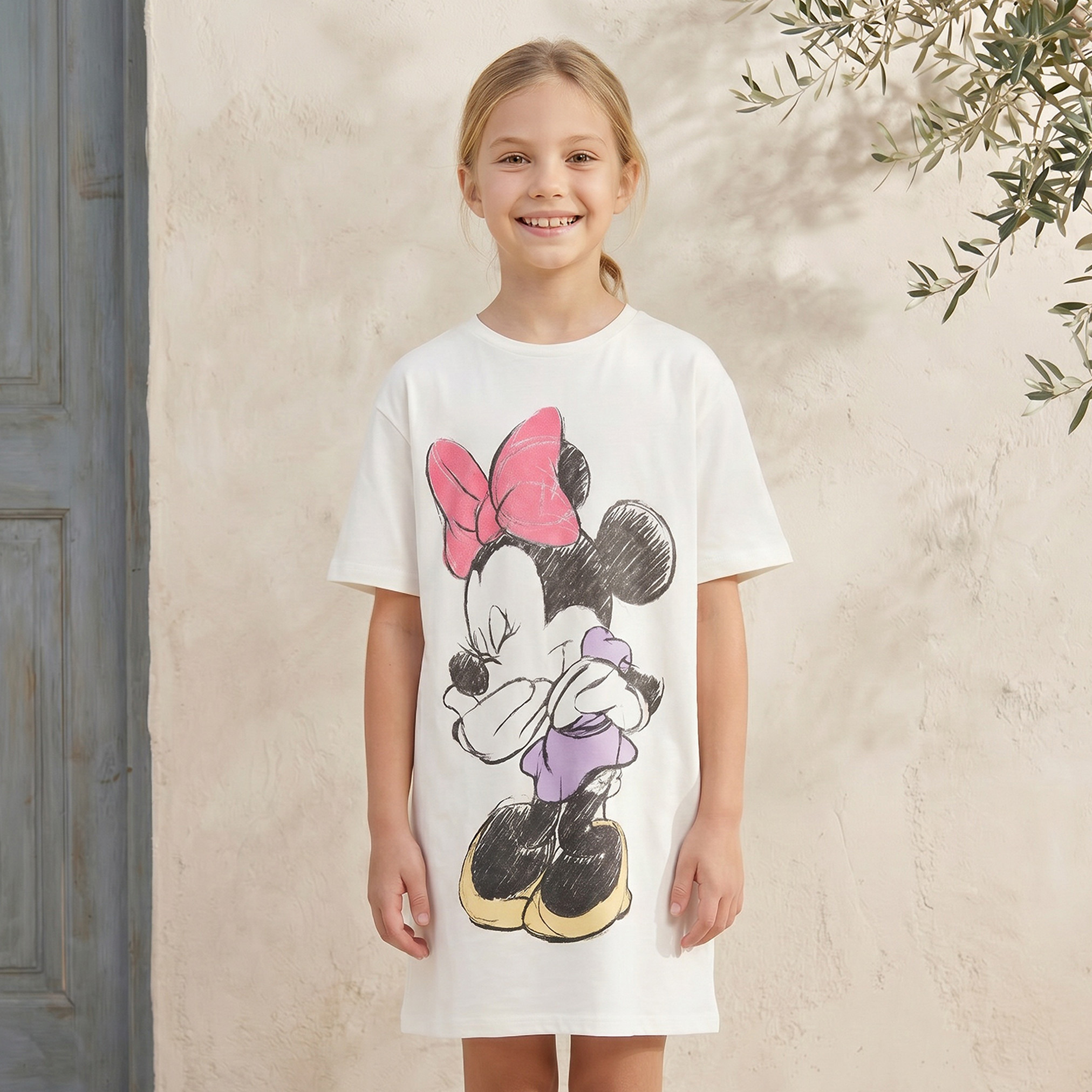 Disney Round Neck Short Sleeves Knee Length Shift Dress with Minnie Mouse Print-girls-clothing-dressesandjumpsuits-image-1