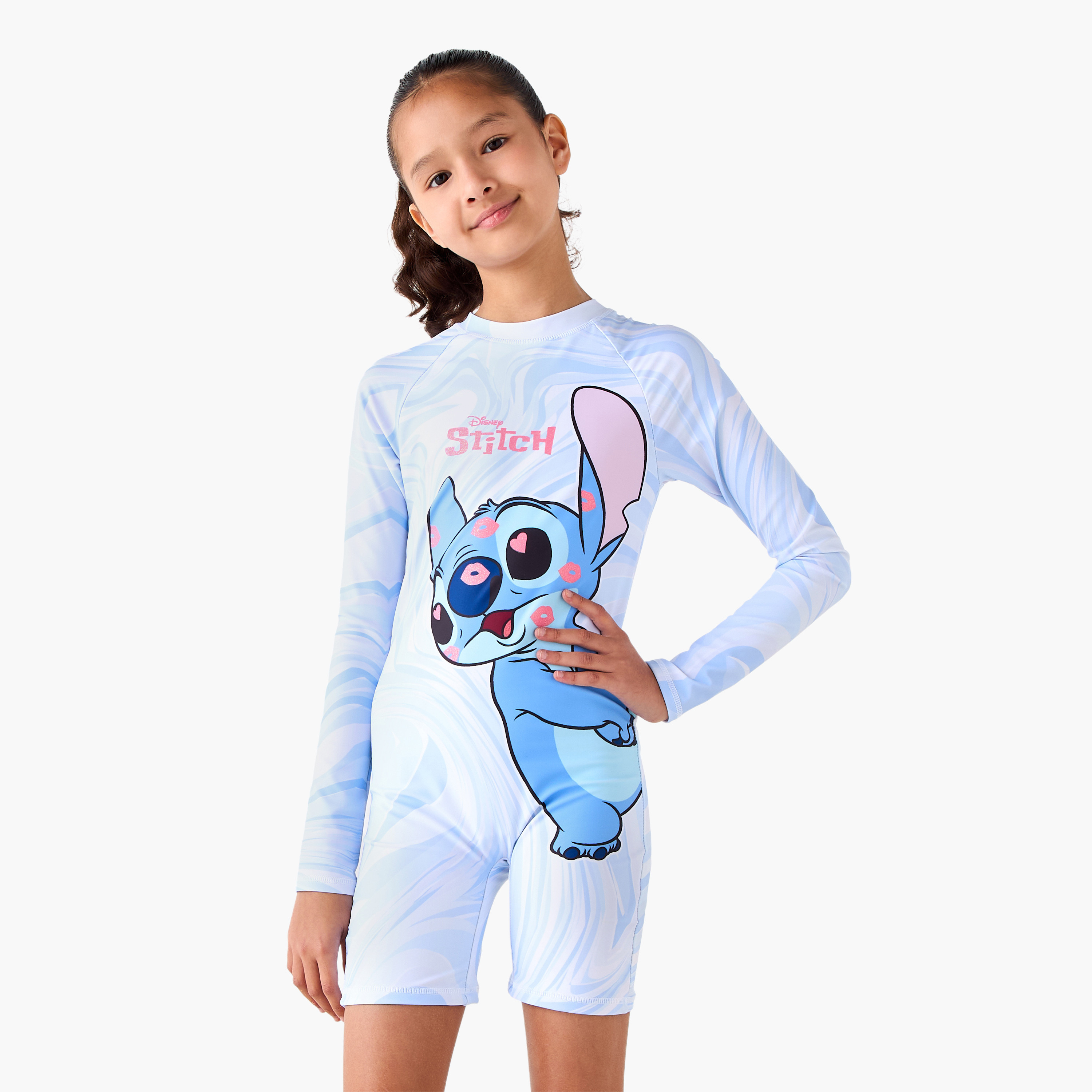 Disney Girls Stitch Print Swimsuit-girls-clothing-sportswear-swimwear-image-1