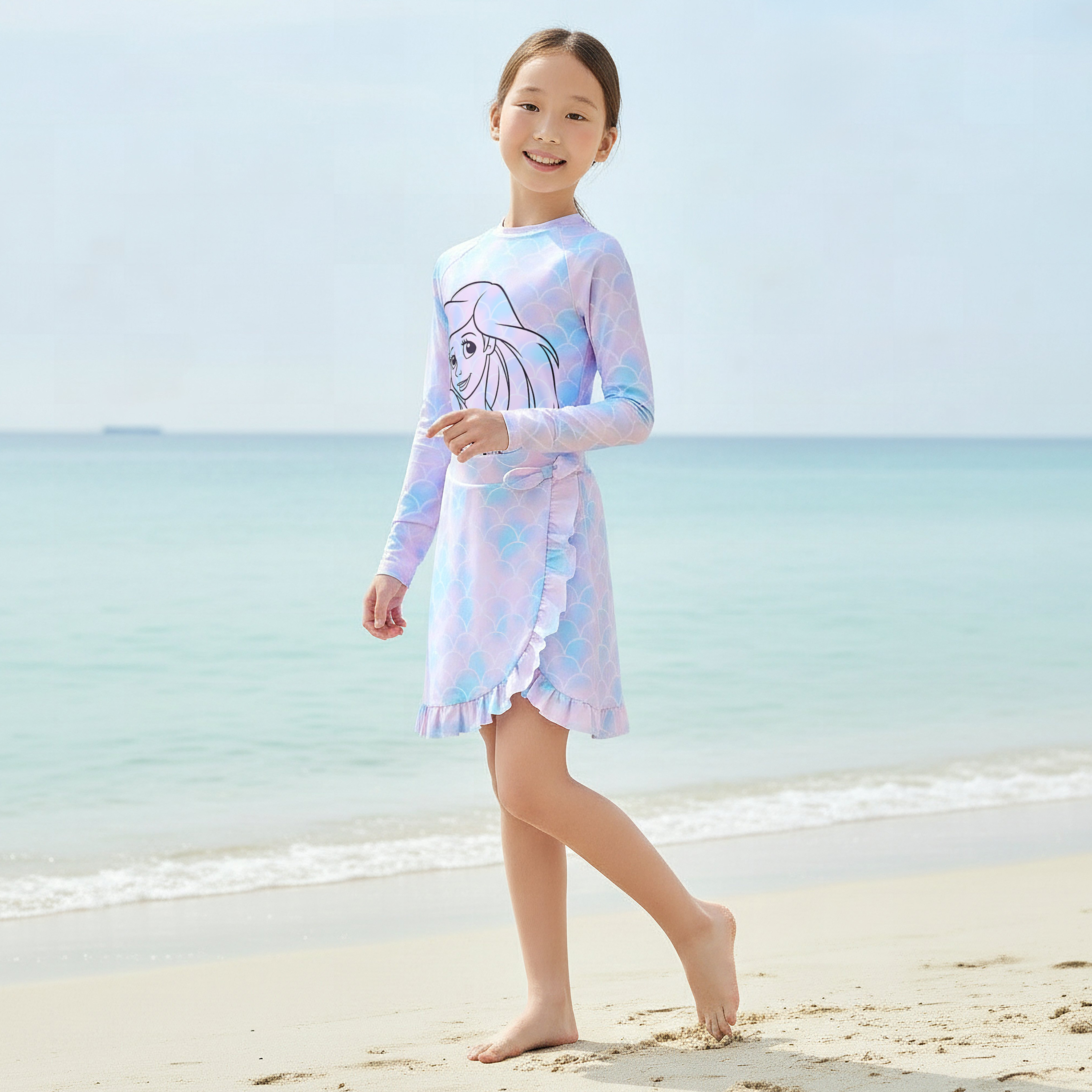 Disney Girls The Little Mermaid Print Swimsuit with Skirt-girls-clothing-sportswear-swimwear-image-1